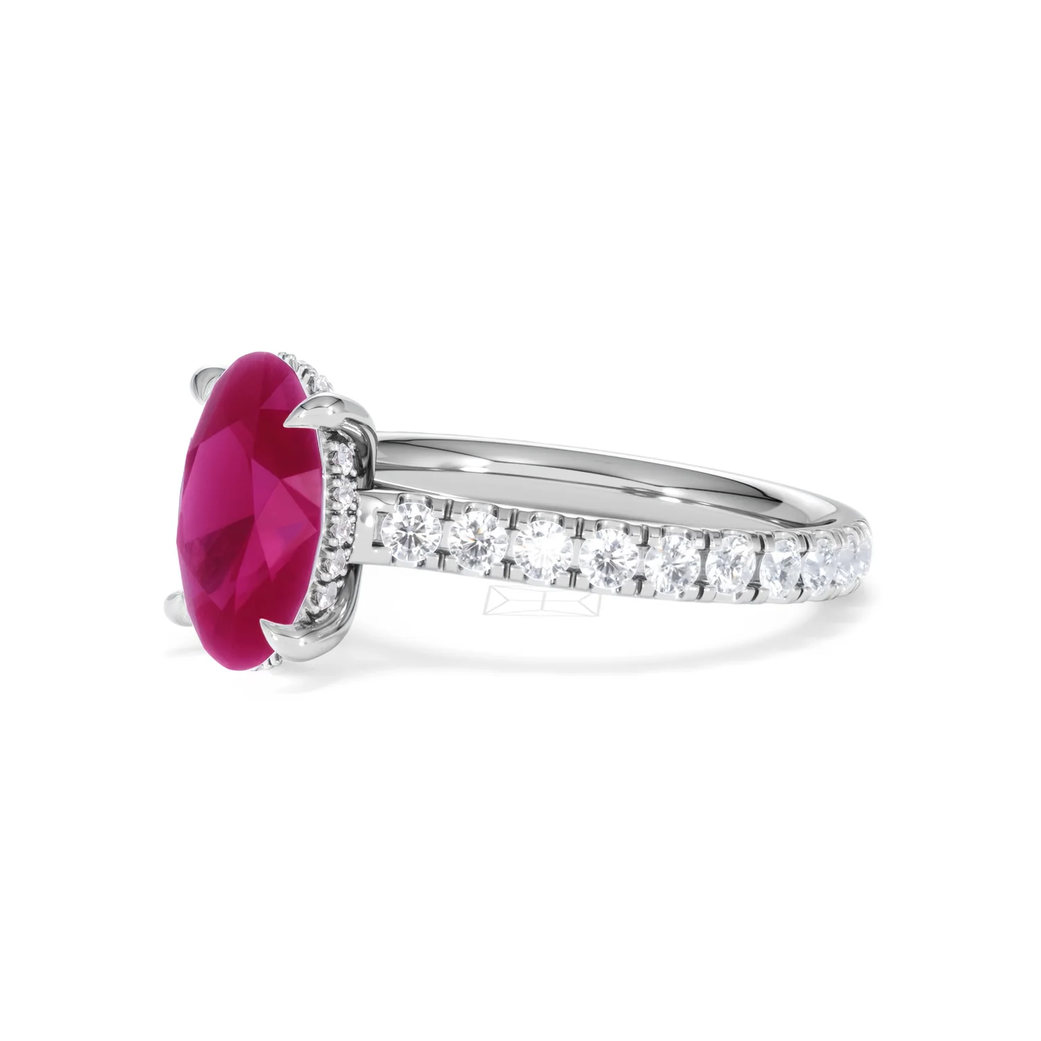 Amora Gem 2.00ct Oval Cut Lab Ruby Hidden Halo Engagement Ring with Side Stones in 18K White Gold - Image 78