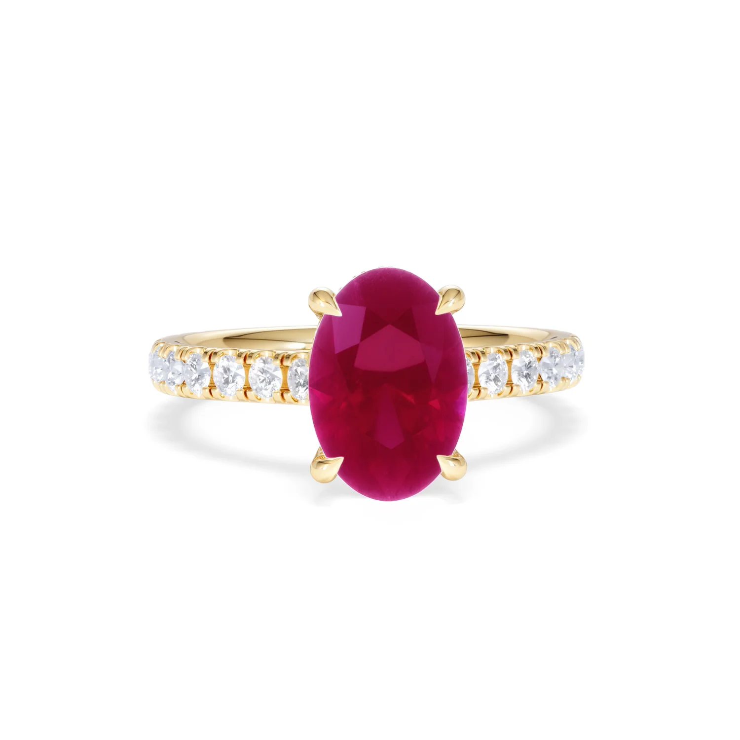 Amora Gem 2.00ct Oval Cut Lab Ruby Hidden Halo Engagement with Side Stones Ring in 18K Yellow Gold - Image 10