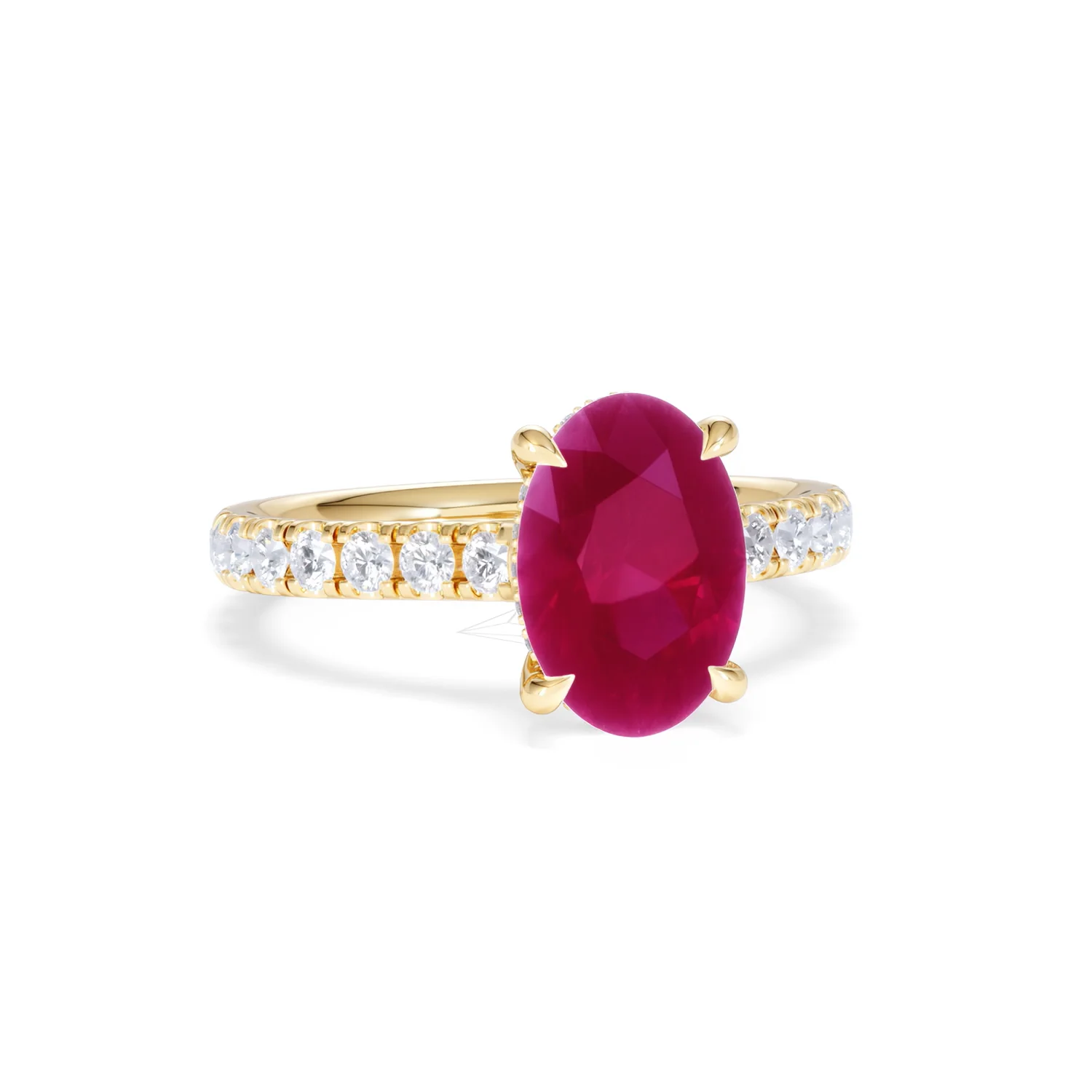 Amora Gem 2.00ct Oval Cut Lab Ruby Hidden Halo Engagement with Side Stones Ring in 18K Yellow Gold - Image 12