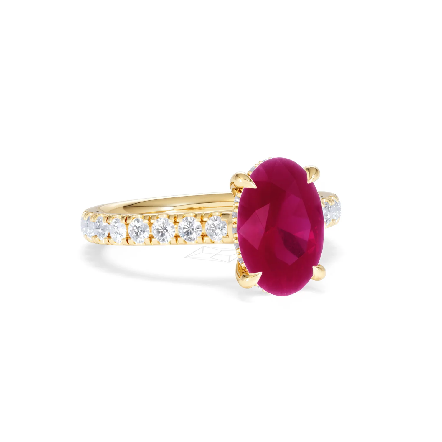 Amora Gem 2.00ct Oval Cut Lab Ruby Hidden Halo Engagement with Side Stones Ring in 18K Yellow Gold - Image 14