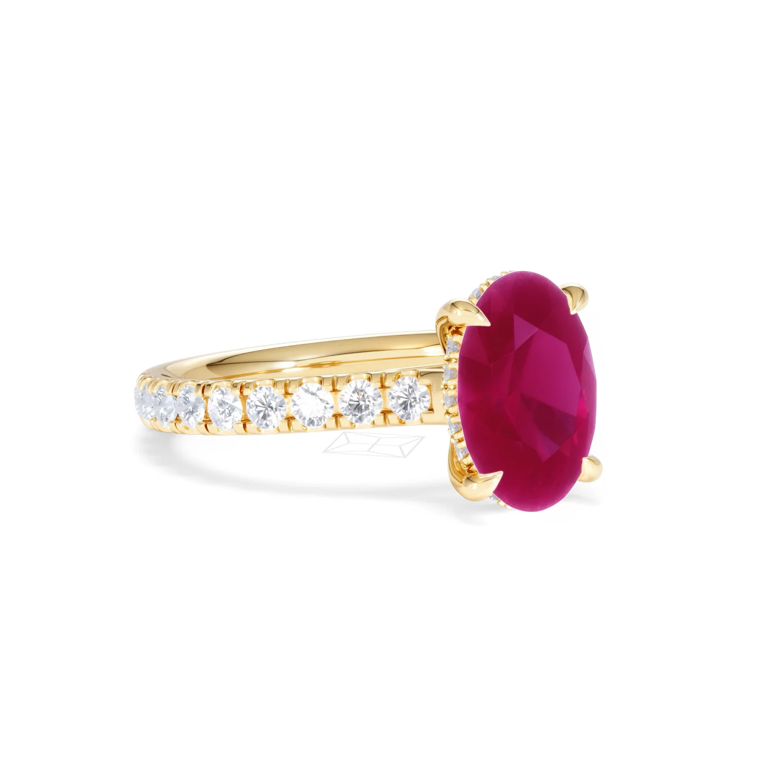 Amora Gem 2.00ct Oval Cut Lab Ruby Hidden Halo Engagement with Side Stones Ring in 18K Yellow Gold - Image 16