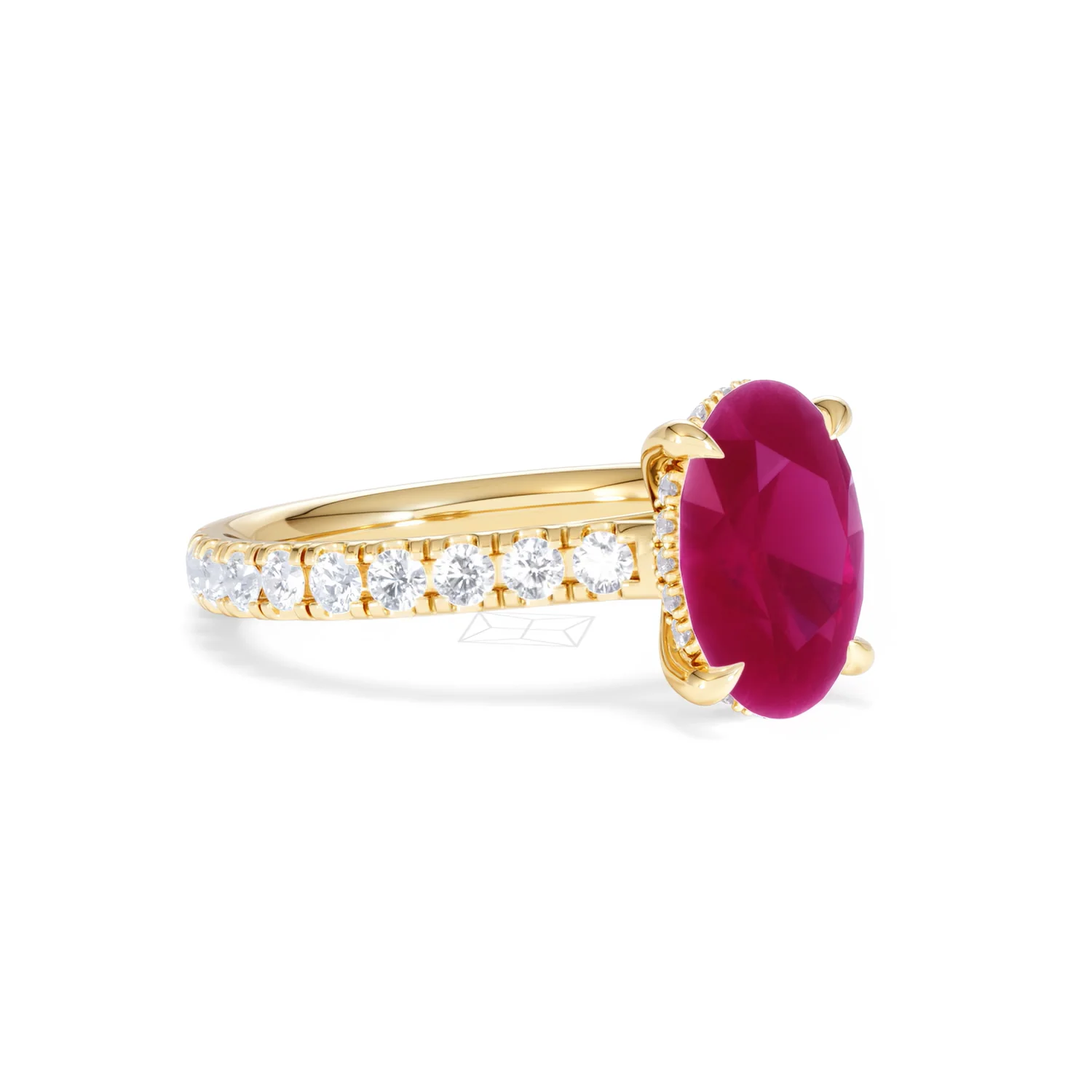 Amora Gem 2.00ct Oval Cut Lab Ruby Hidden Halo Engagement with Side Stones Ring in 18K Yellow Gold - Image 17