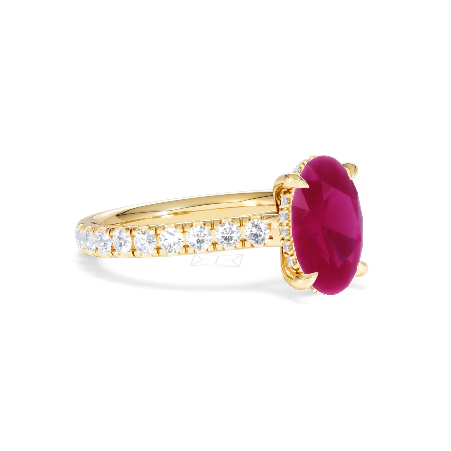 Amora Gem 2.00ct Oval Cut Lab Ruby Hidden Halo Engagement with Side Stones Ring in 18K Yellow Gold - Image 18