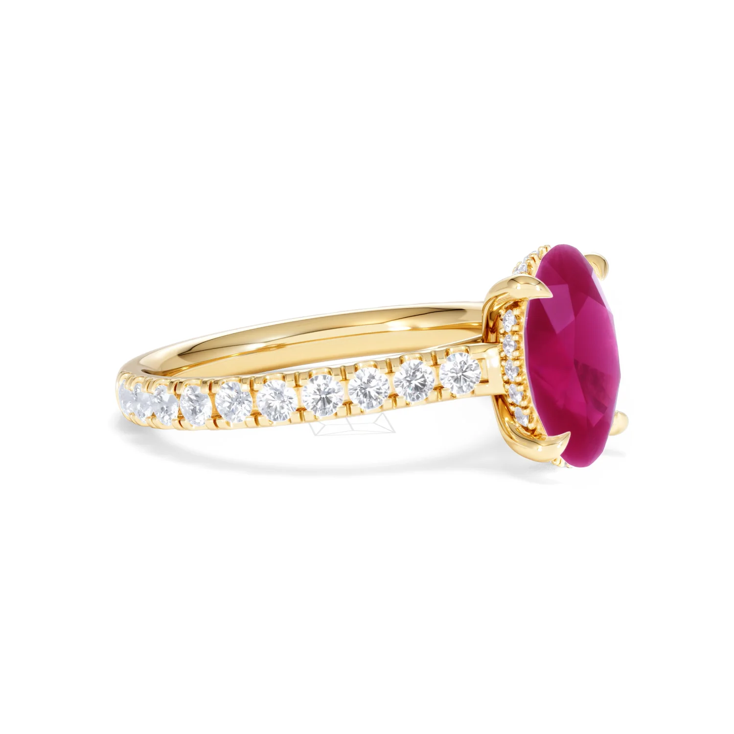 Amora Gem 2.00ct Oval Cut Lab Ruby Hidden Halo Engagement with Side Stones Ring in 18K Yellow Gold - Image 21