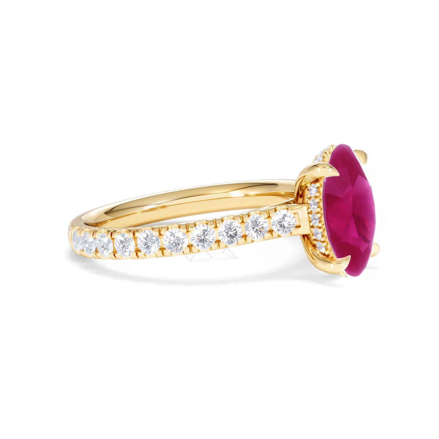 Amora Gem 2.00ct Oval Cut Lab Ruby Hidden Halo Engagement with Side Stones Ring in 18K Yellow Gold - Image 22