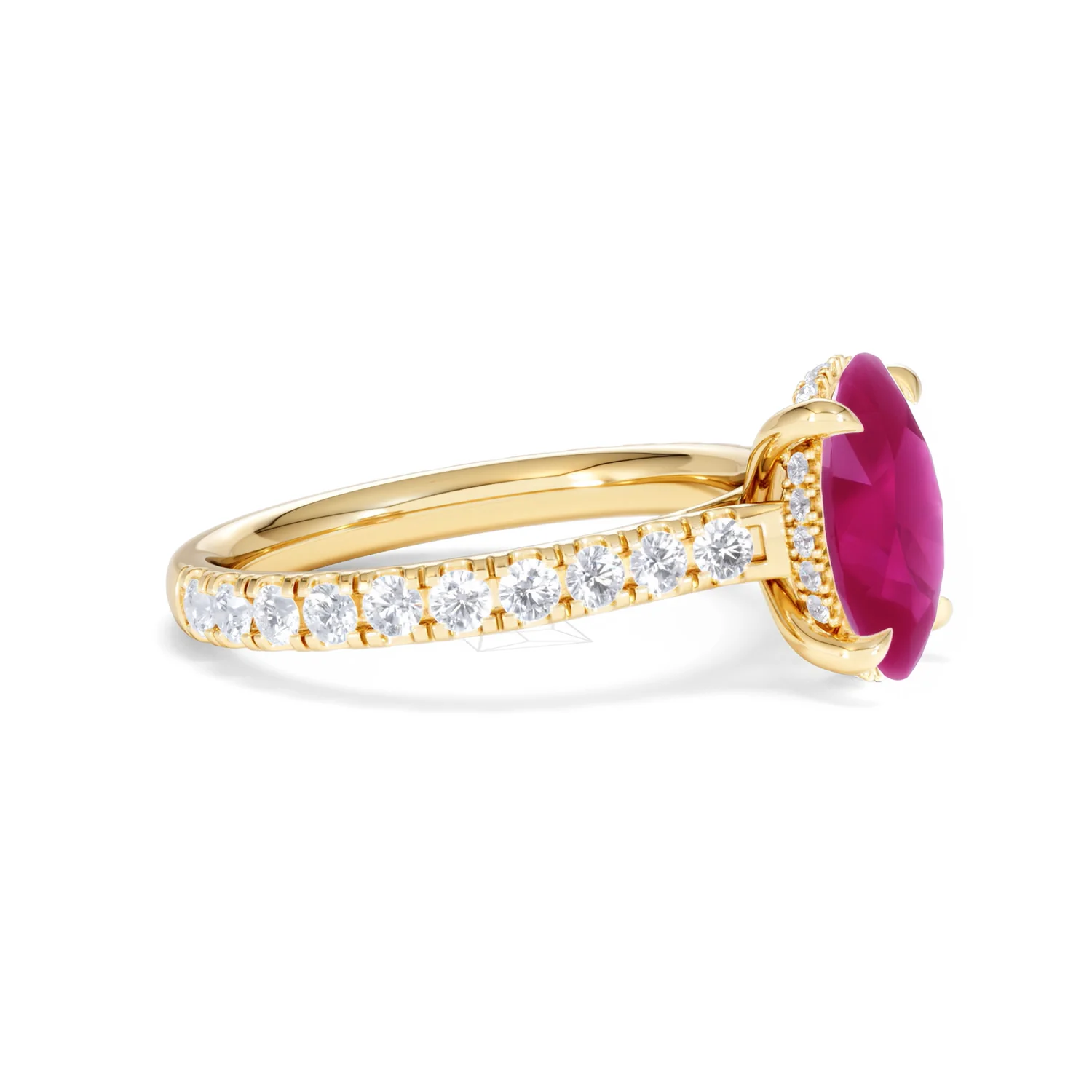 Amora Gem 2.00ct Oval Cut Lab Ruby Hidden Halo Engagement with Side Stones Ring in 18K Yellow Gold - Image 23
