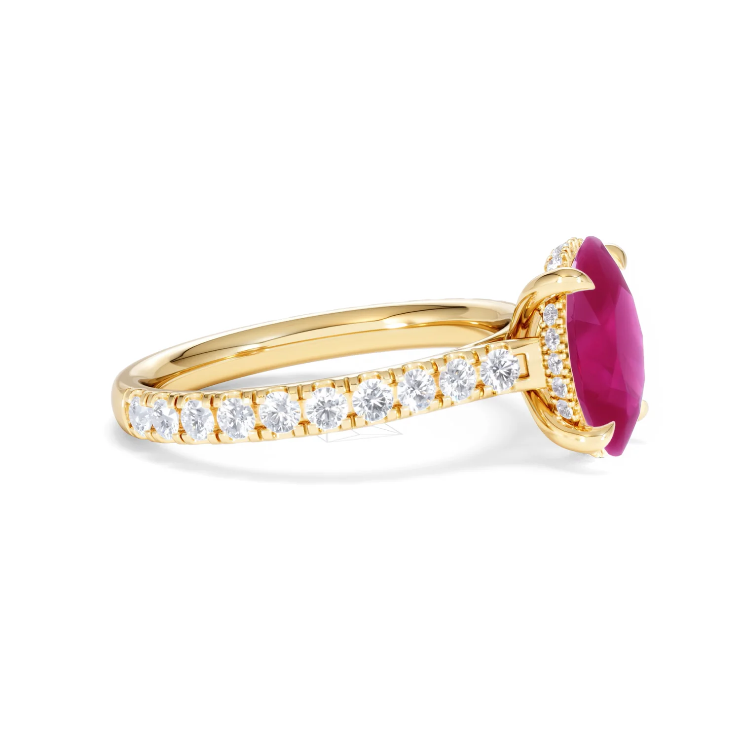 Amora Gem 2.00ct Oval Cut Lab Ruby Hidden Halo Engagement with Side Stones Ring in 18K Yellow Gold - Image 24