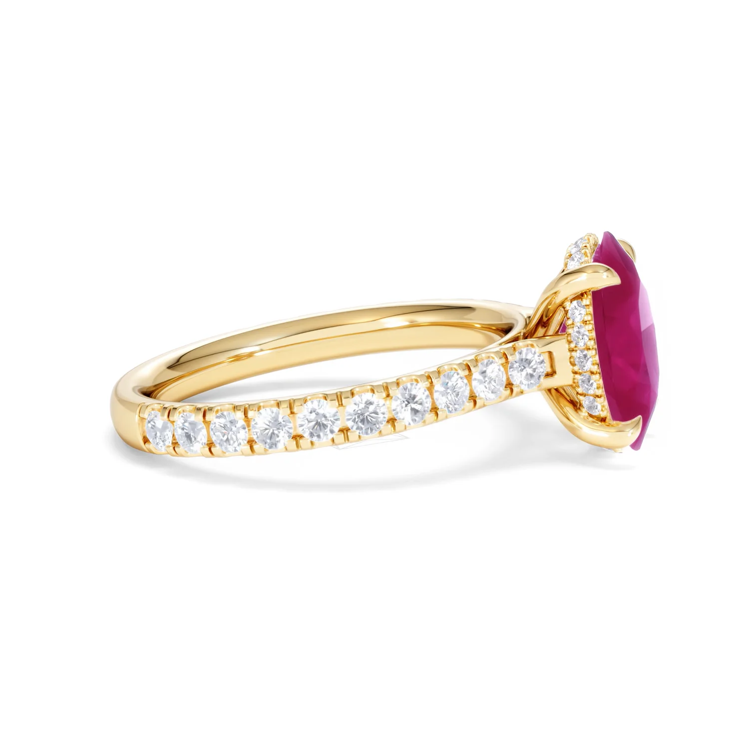 Amora Gem 2.00ct Oval Cut Lab Ruby Hidden Halo Engagement with Side Stones Ring in 18K Yellow Gold - Image 26