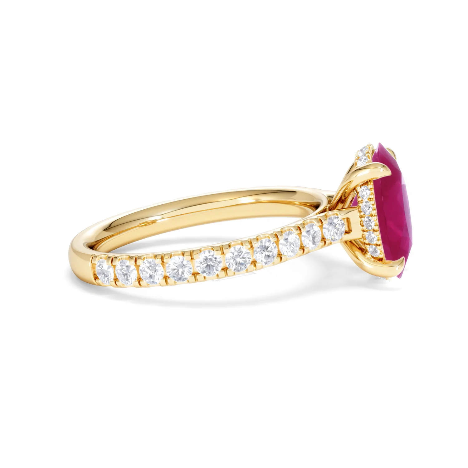 Amora Gem 2.00ct Oval Cut Lab Ruby Hidden Halo Engagement with Side Stones Ring in 18K Yellow Gold - Image 27