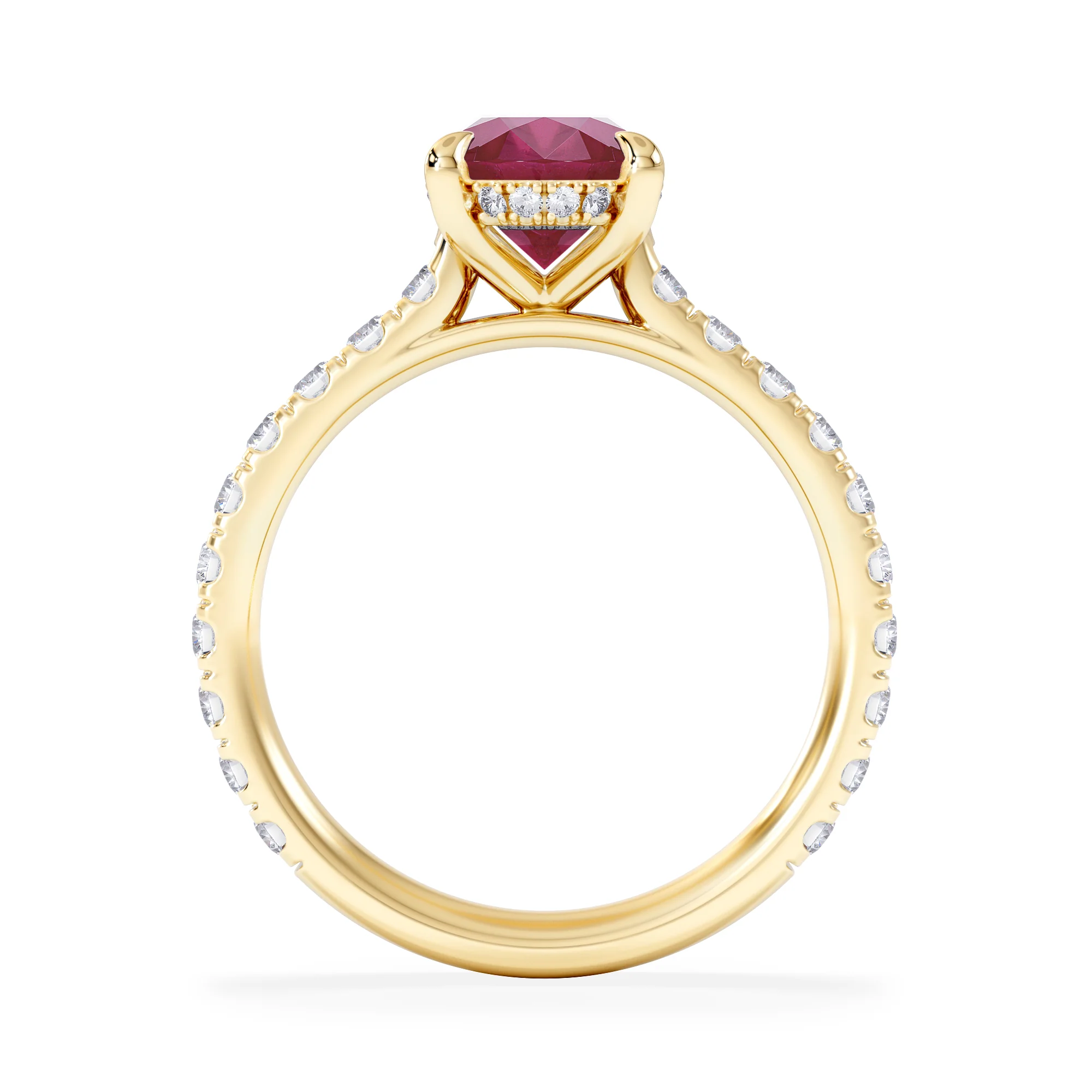Amora Gem 2.00ct Oval Cut Lab Ruby Hidden Halo Engagement with Side Stones Ring in 18K Yellow Gold - Image 3