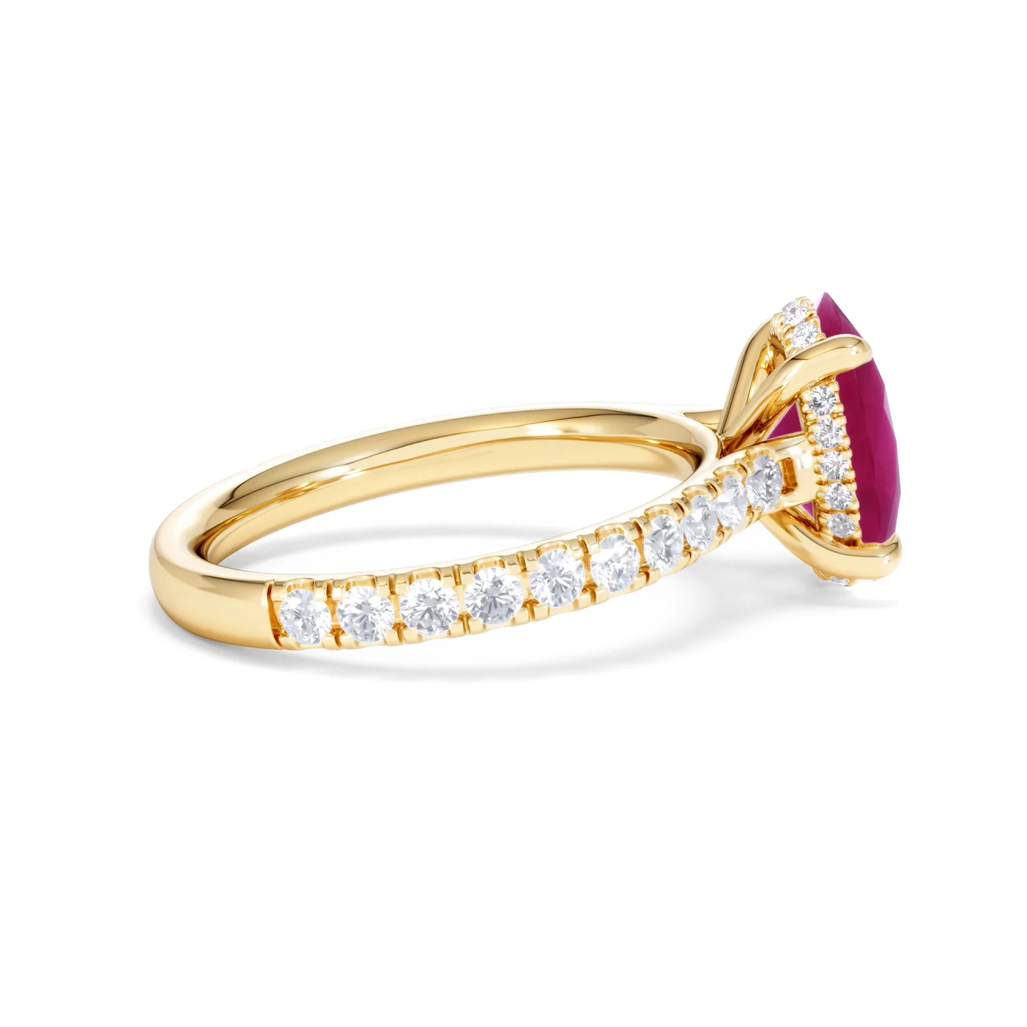 Amora Gem 2.00ct Oval Cut Lab Ruby Hidden Halo Engagement with Side Stones Ring in 18K Yellow Gold - Image 31