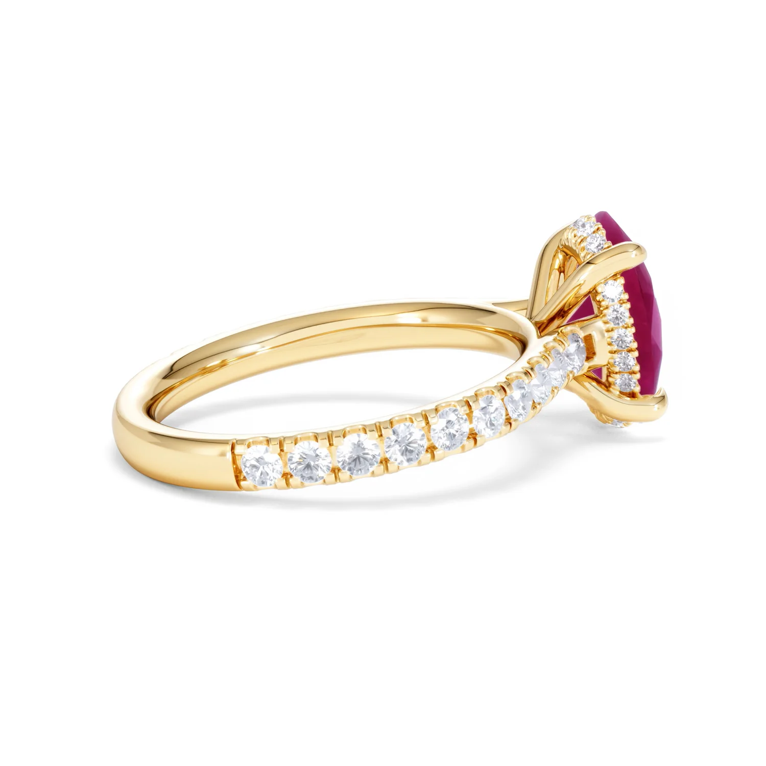 Amora Gem 2.00ct Oval Cut Lab Ruby Hidden Halo Engagement with Side Stones Ring in 18K Yellow Gold - Image 33