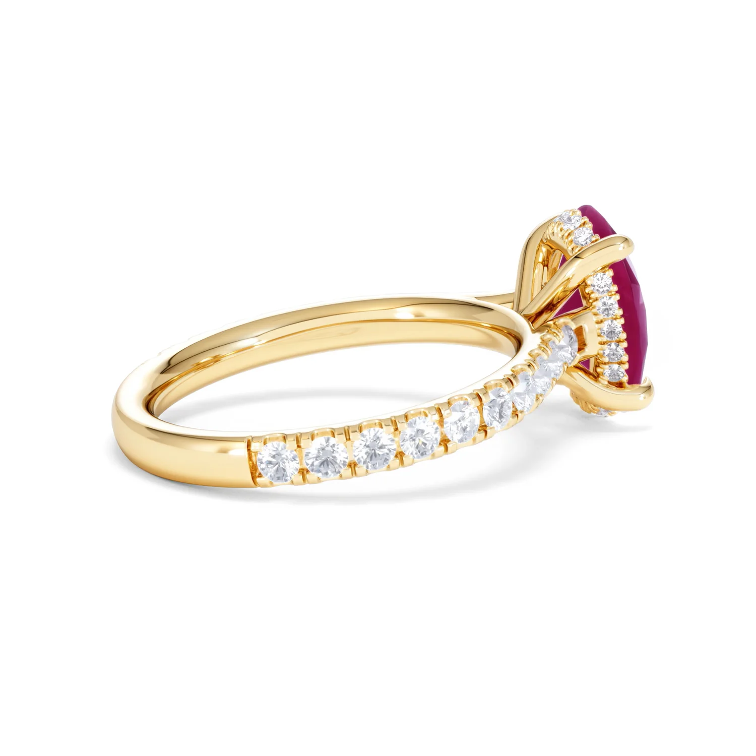 Amora Gem 2.00ct Oval Cut Lab Ruby Hidden Halo Engagement with Side Stones Ring in 18K Yellow Gold - Image 34