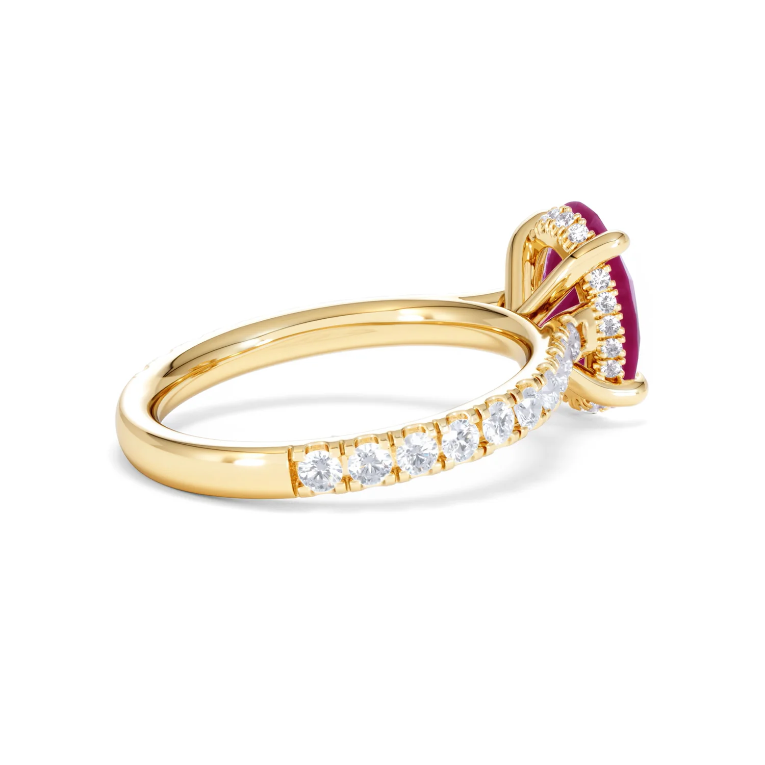 Amora Gem 2.00ct Oval Cut Lab Ruby Hidden Halo Engagement with Side Stones Ring in 18K Yellow Gold - Image 36