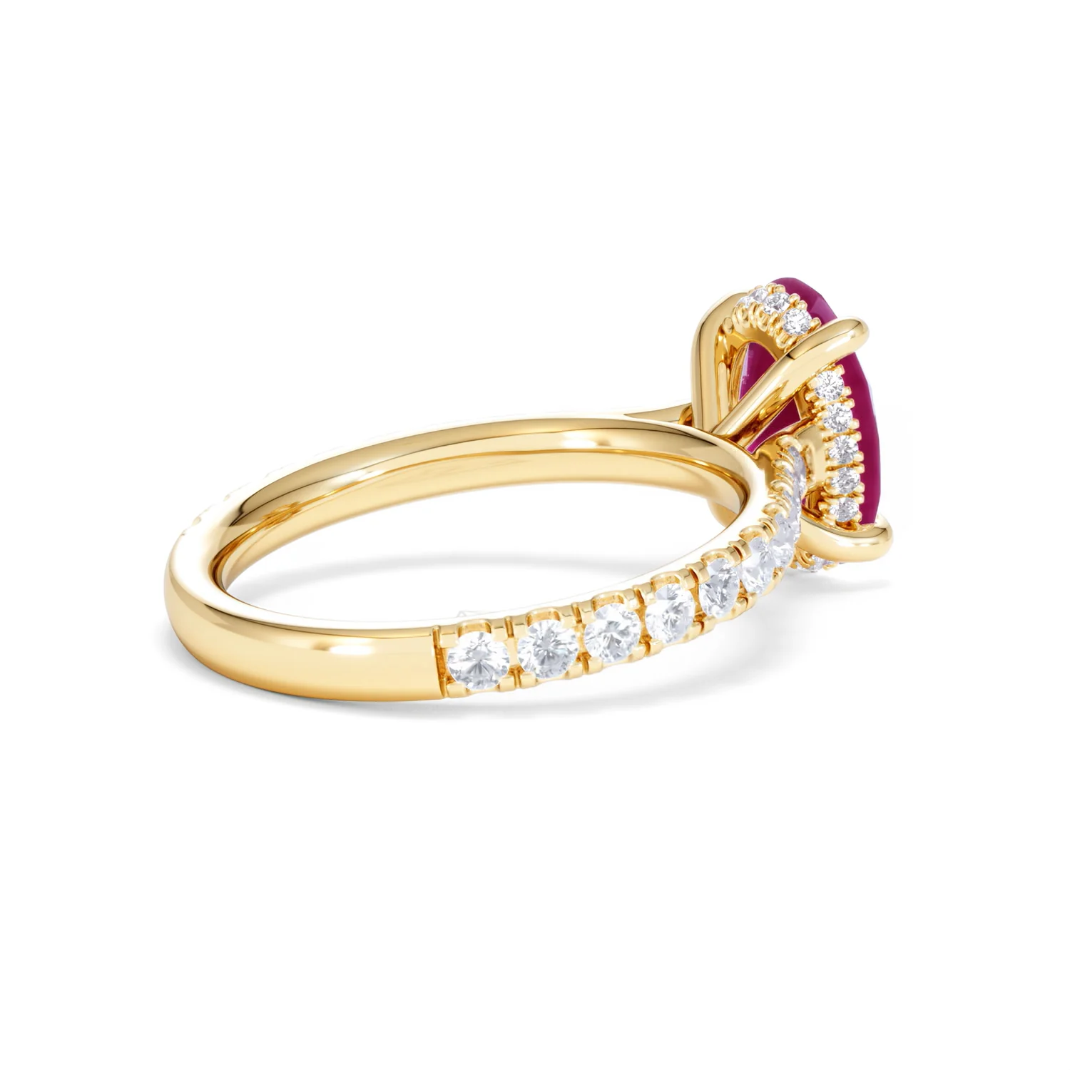 Amora Gem 2.00ct Oval Cut Lab Ruby Hidden Halo Engagement with Side Stones Ring in 18K Yellow Gold - Image 37