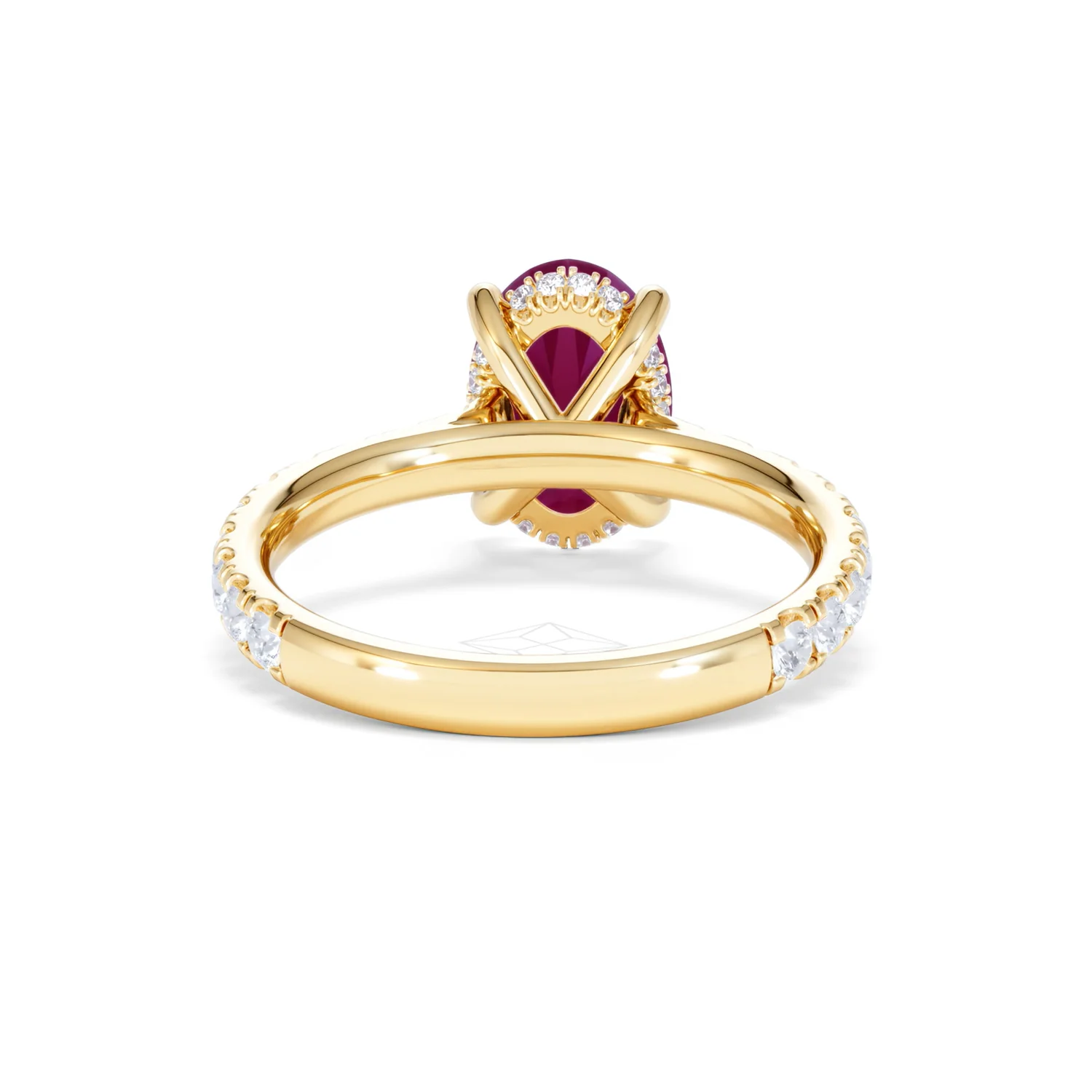 Amora Gem 2.00ct Oval Cut Lab Ruby Hidden Halo Engagement with Side Stones Ring in 18K Yellow Gold - Image 48