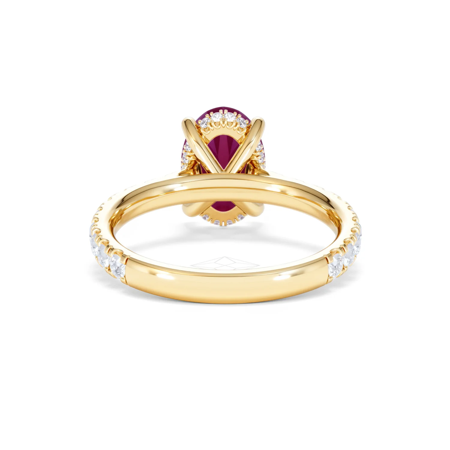 Amora Gem 2.00ct Oval Cut Lab Ruby Hidden Halo Engagement with Side Stones Ring in 18K Yellow Gold - Image 49