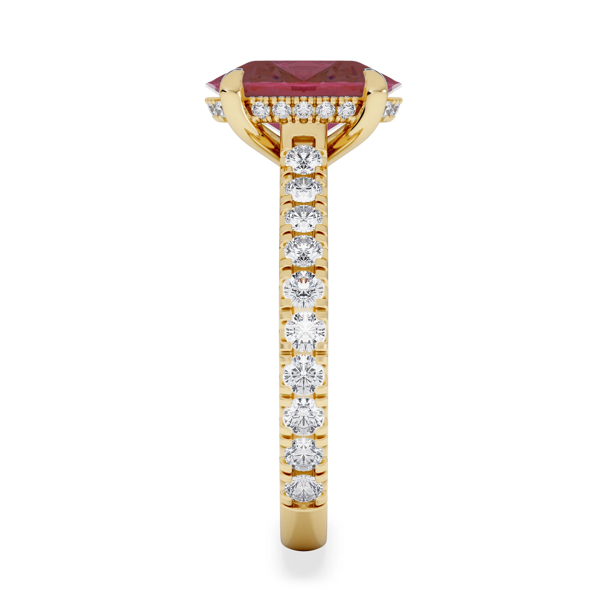 Amora Gem 2.00ct Oval Cut Lab Ruby Hidden Halo Engagement with Side Stones Ring in 18K Yellow Gold - Image 5