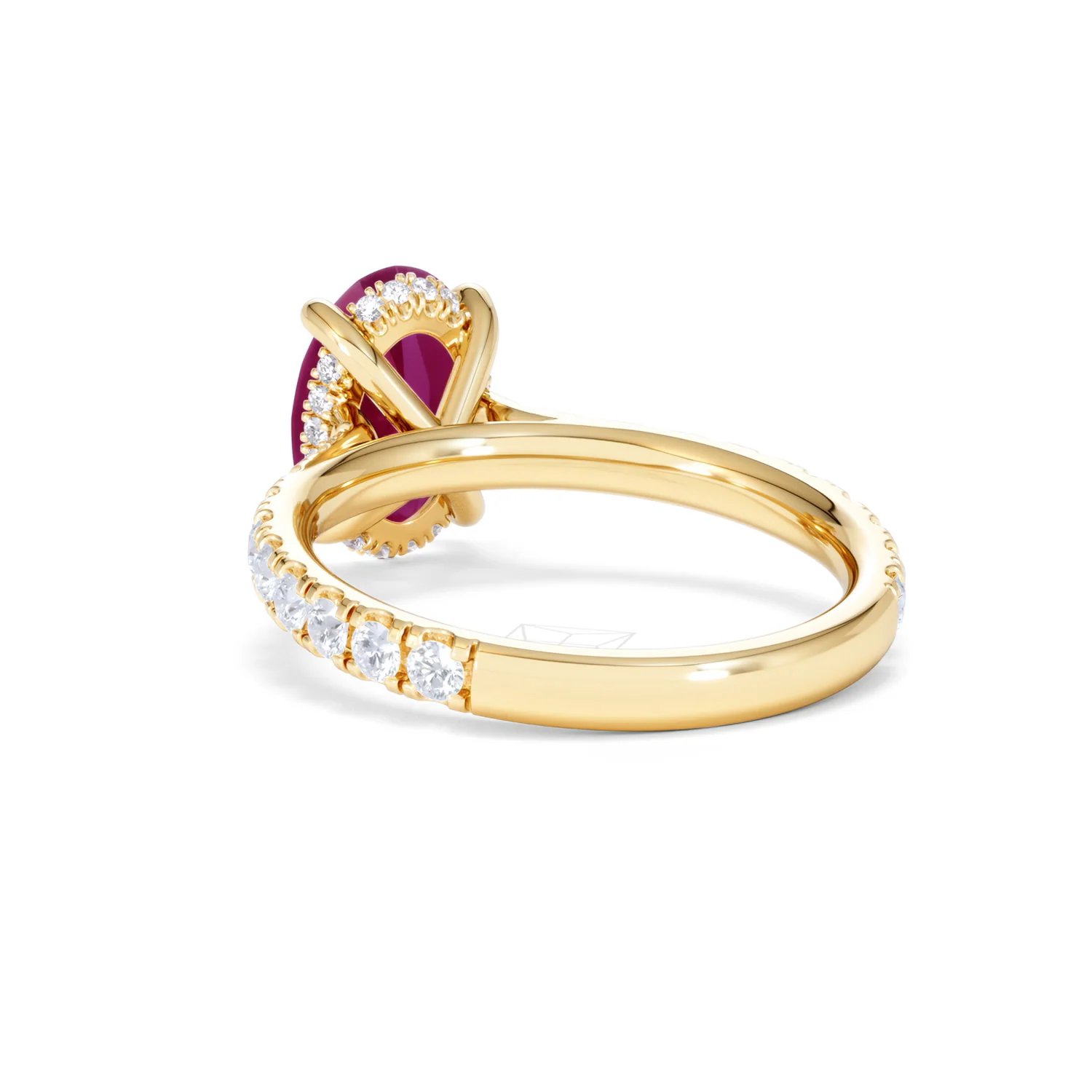 Amora Gem 2.00ct Oval Cut Lab Ruby Hidden Halo Engagement with Side Stones Ring in 18K Yellow Gold - Image 55