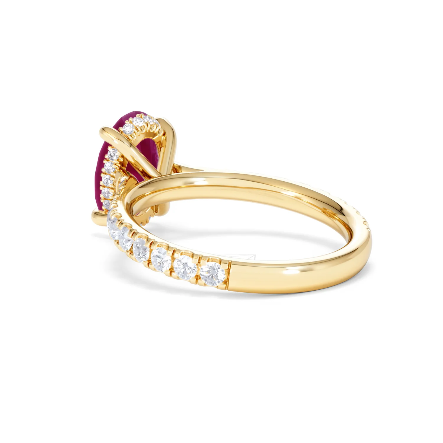Amora Gem 2.00ct Oval Cut Lab Ruby Hidden Halo Engagement with Side Stones Ring in 18K Yellow Gold - Image 58