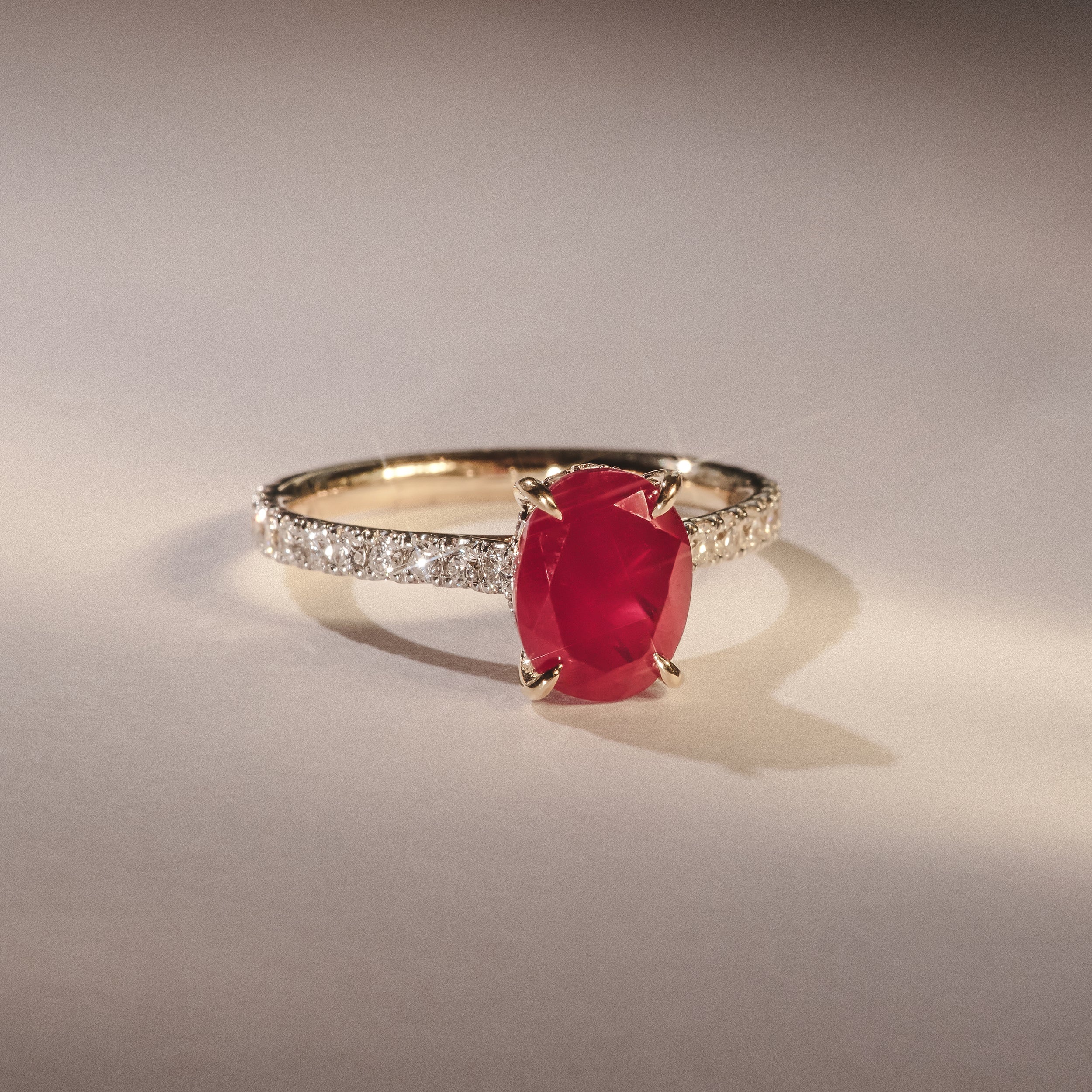 Amora Gem 2.00ct Oval Cut Lab Ruby Hidden Halo Engagement with Side Stones Ring in 18K Yellow Gold - Image 6