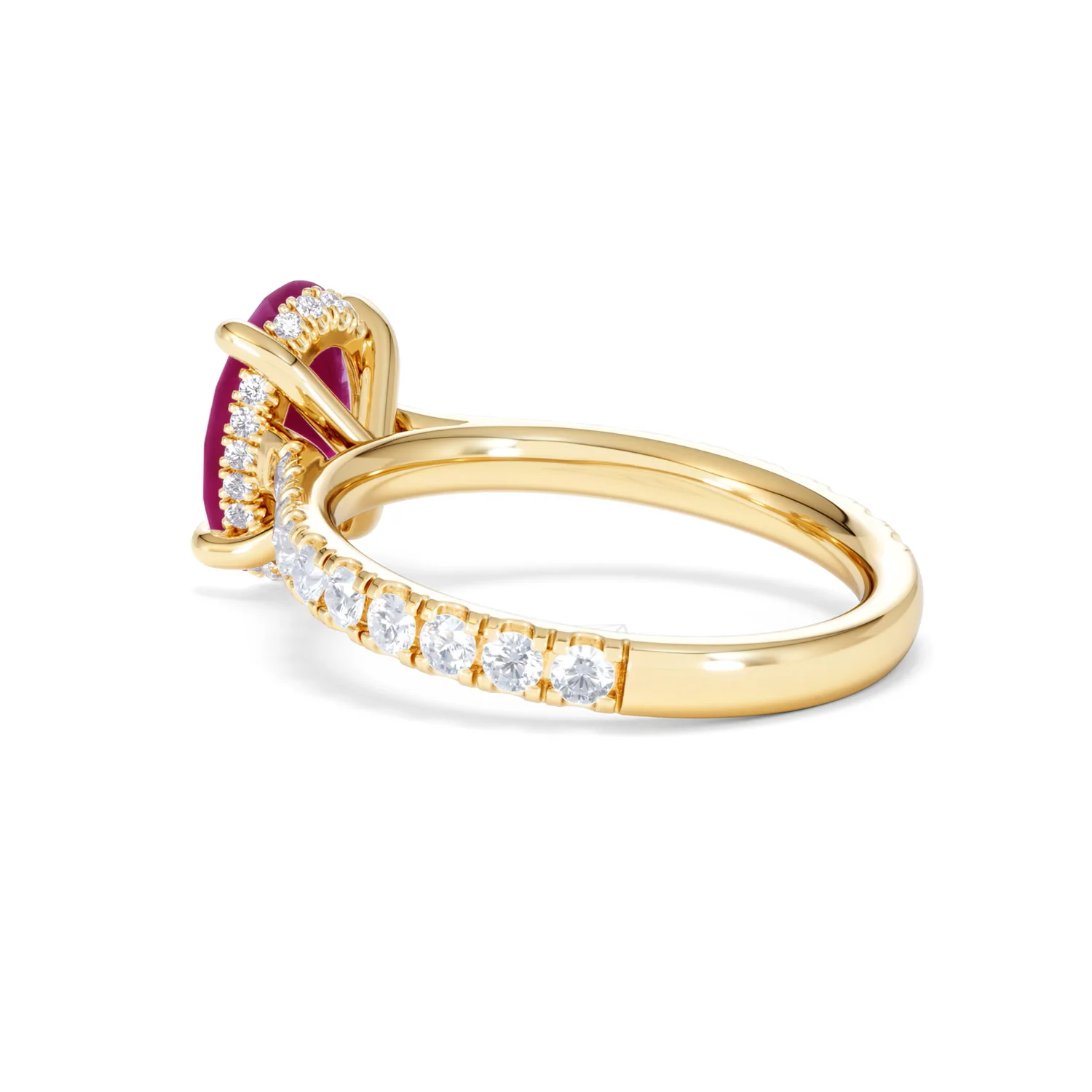 Amora Gem 2.00ct Oval Cut Lab Ruby Hidden Halo Engagement with Side Stones Ring in 18K Yellow Gold - Image 60