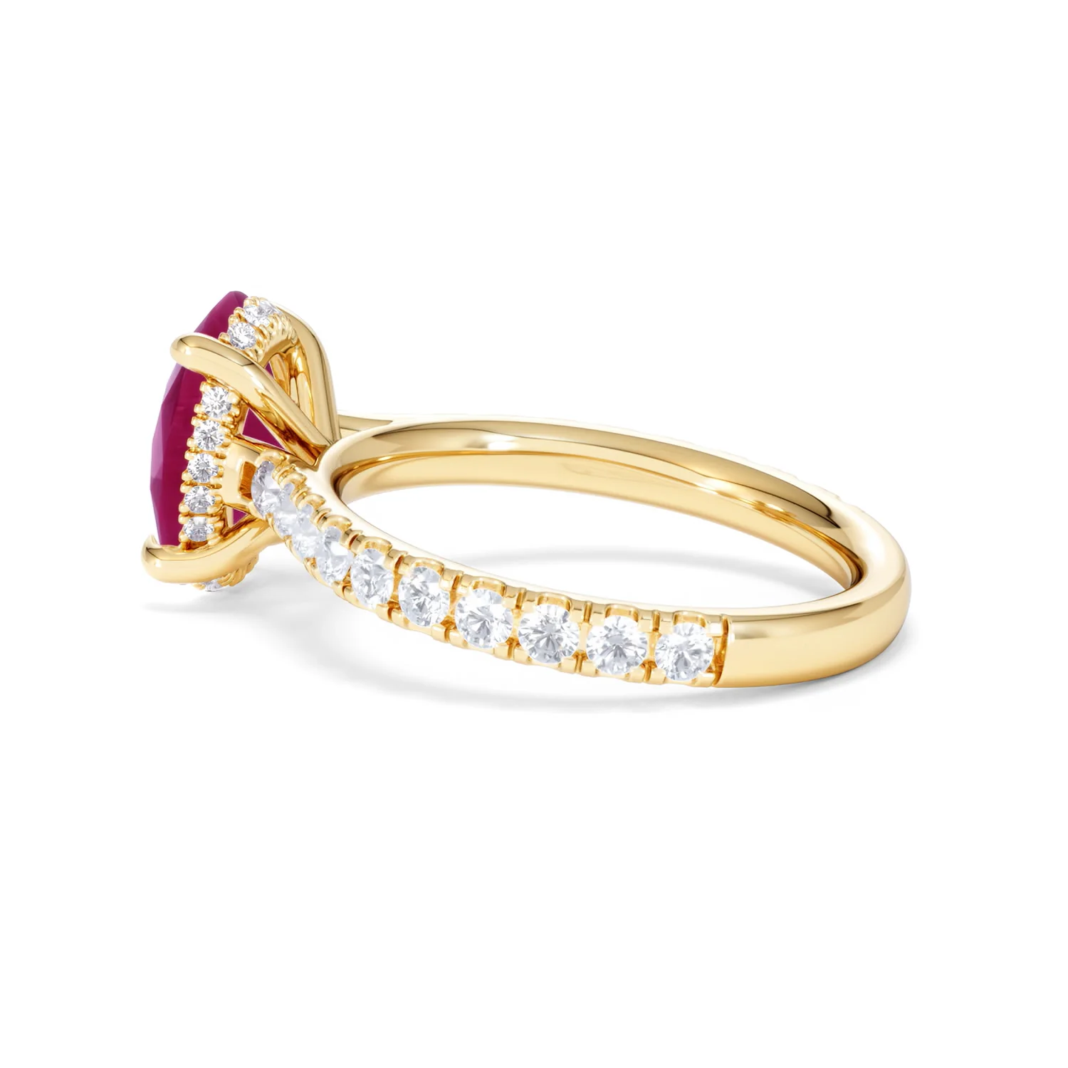 Amora Gem 2.00ct Oval Cut Lab Ruby Hidden Halo Engagement with Side Stones Ring in 18K Yellow Gold - Image 64
