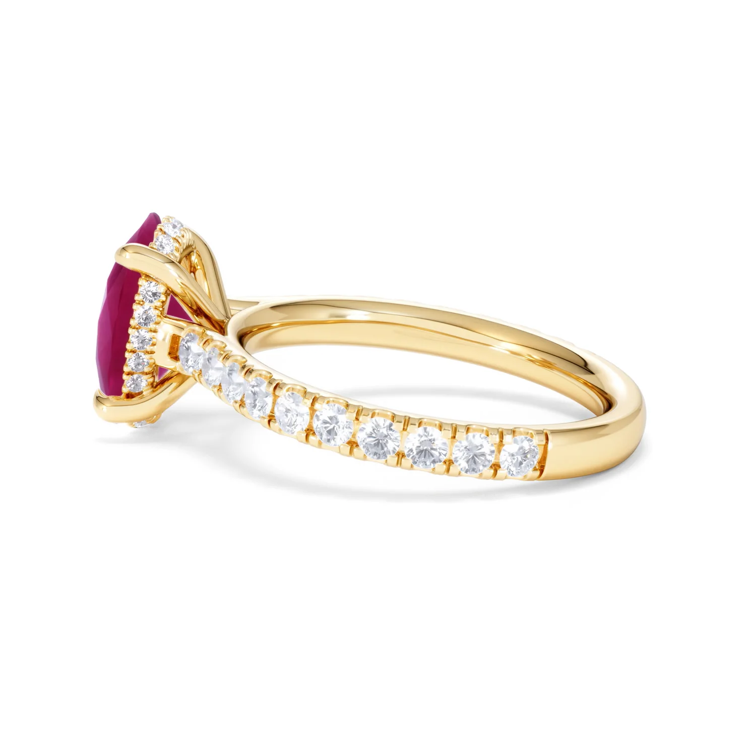 Amora Gem 2.00ct Oval Cut Lab Ruby Hidden Halo Engagement with Side Stones Ring in 18K Yellow Gold - Image 66