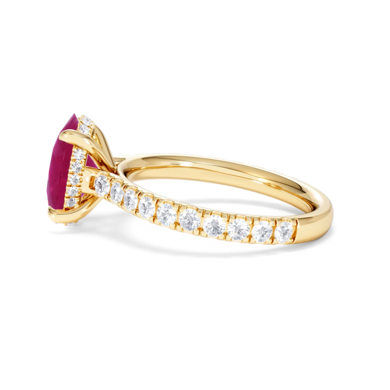 Amora Gem 2.00ct Oval Cut Lab Ruby Hidden Halo Engagement with Side Stones Ring in 18K Yellow Gold - Image 68