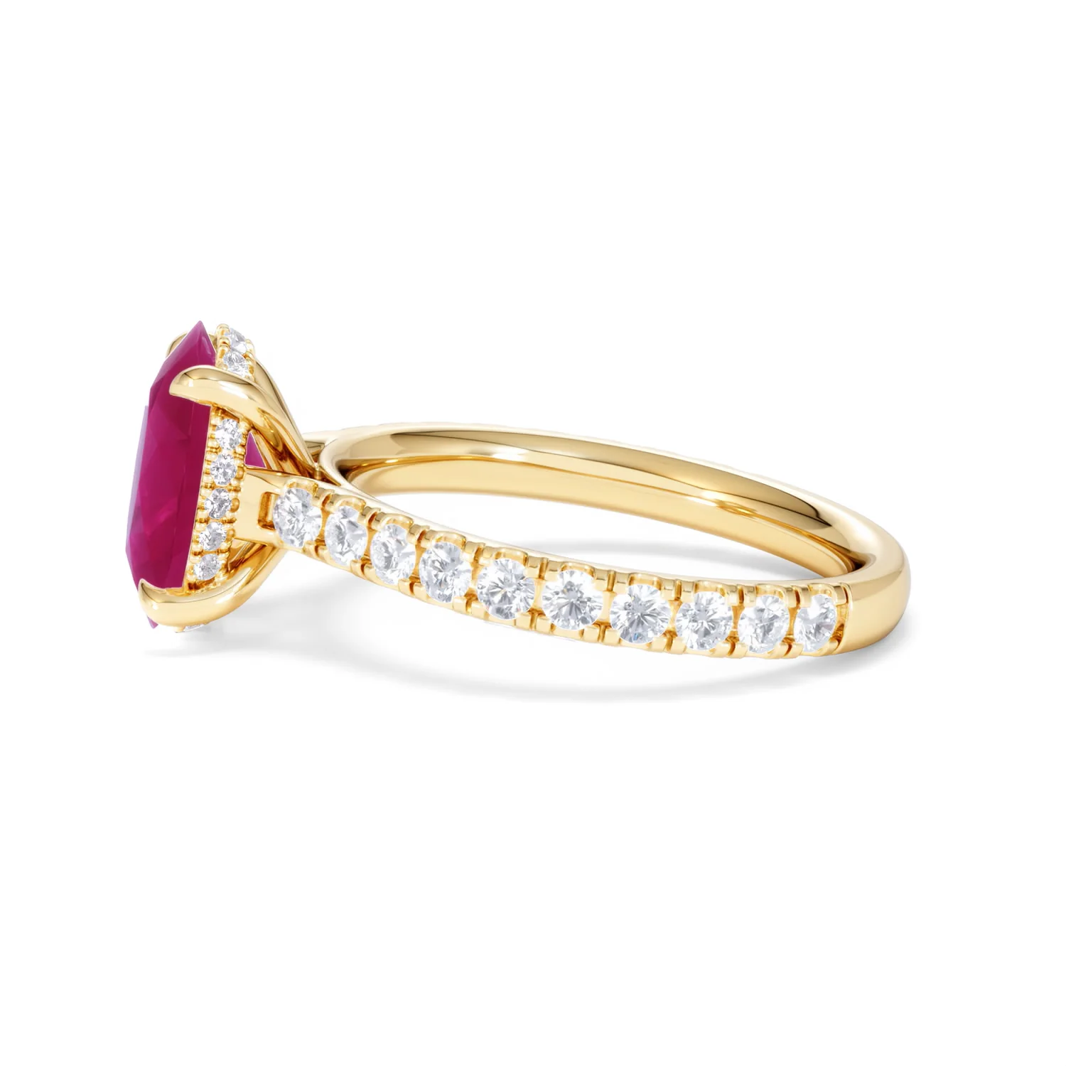 Amora Gem 2.00ct Oval Cut Lab Ruby Hidden Halo Engagement with Side Stones Ring in 18K Yellow Gold - Image 70