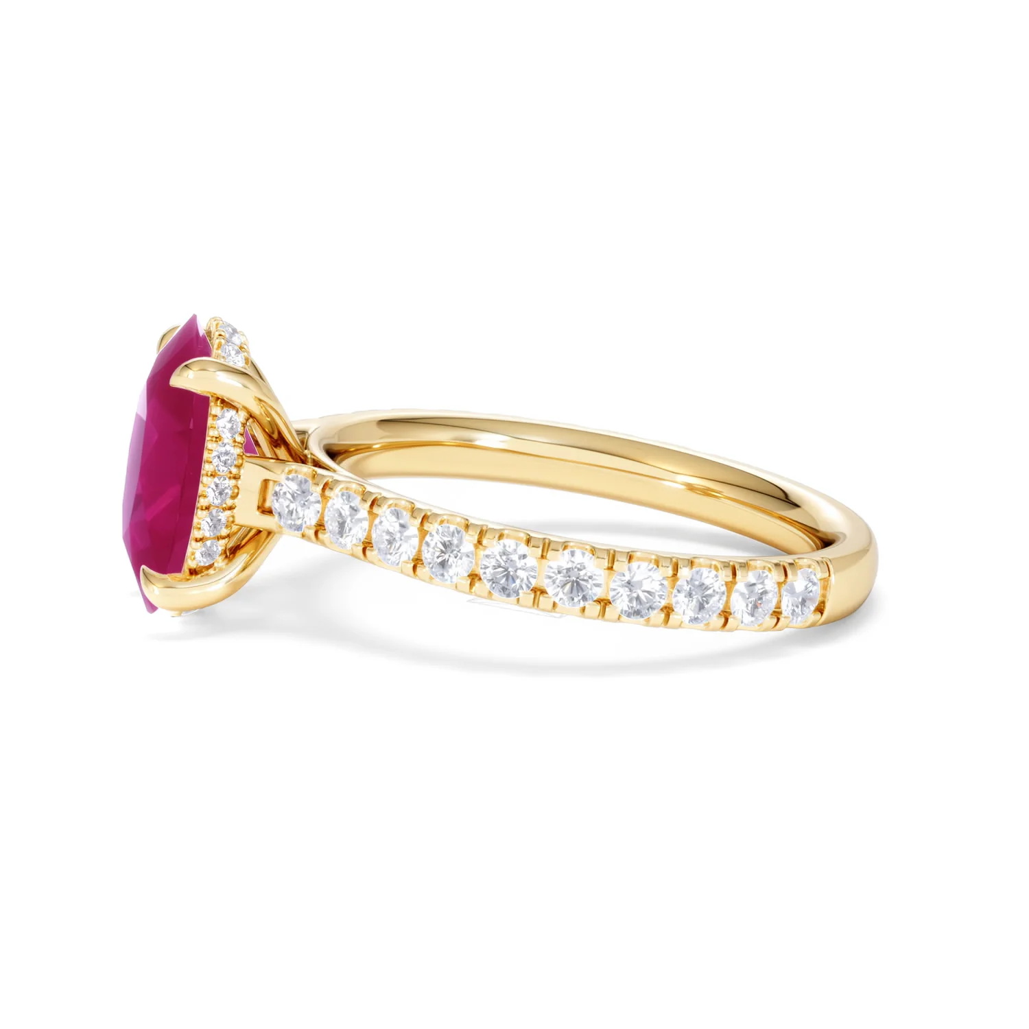 Amora Gem 2.00ct Oval Cut Lab Ruby Hidden Halo Engagement with Side Stones Ring in 18K Yellow Gold - Image 71
