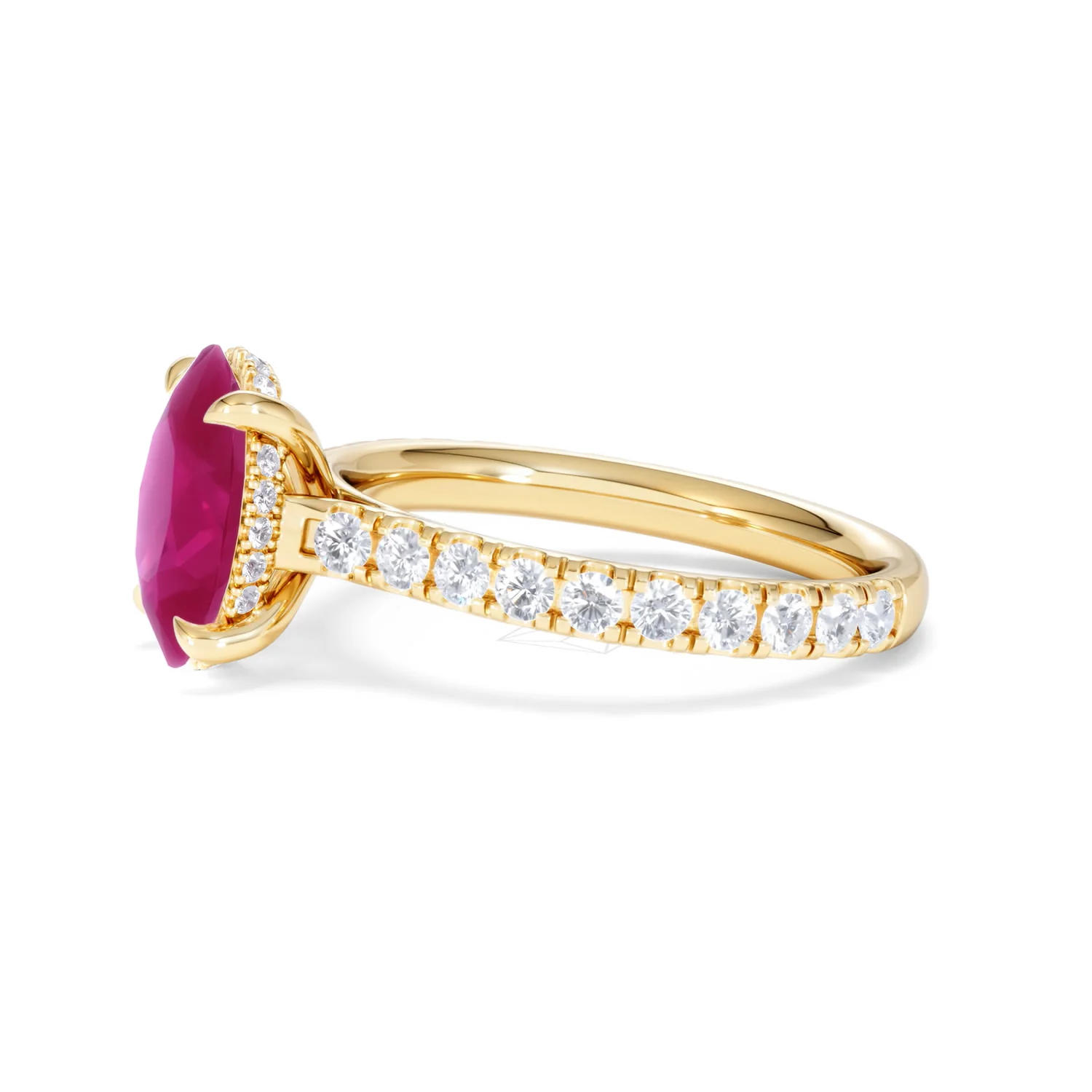 Amora Gem 2.00ct Oval Cut Lab Ruby Hidden Halo Engagement with Side Stones Ring in 18K Yellow Gold - Image 73