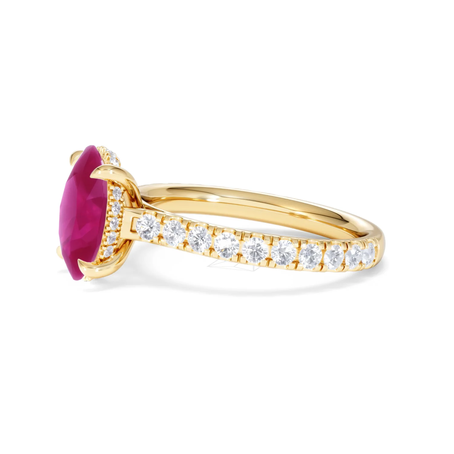 Amora Gem 2.00ct Oval Cut Lab Ruby Hidden Halo Engagement with Side Stones Ring in 18K Yellow Gold - Image 74