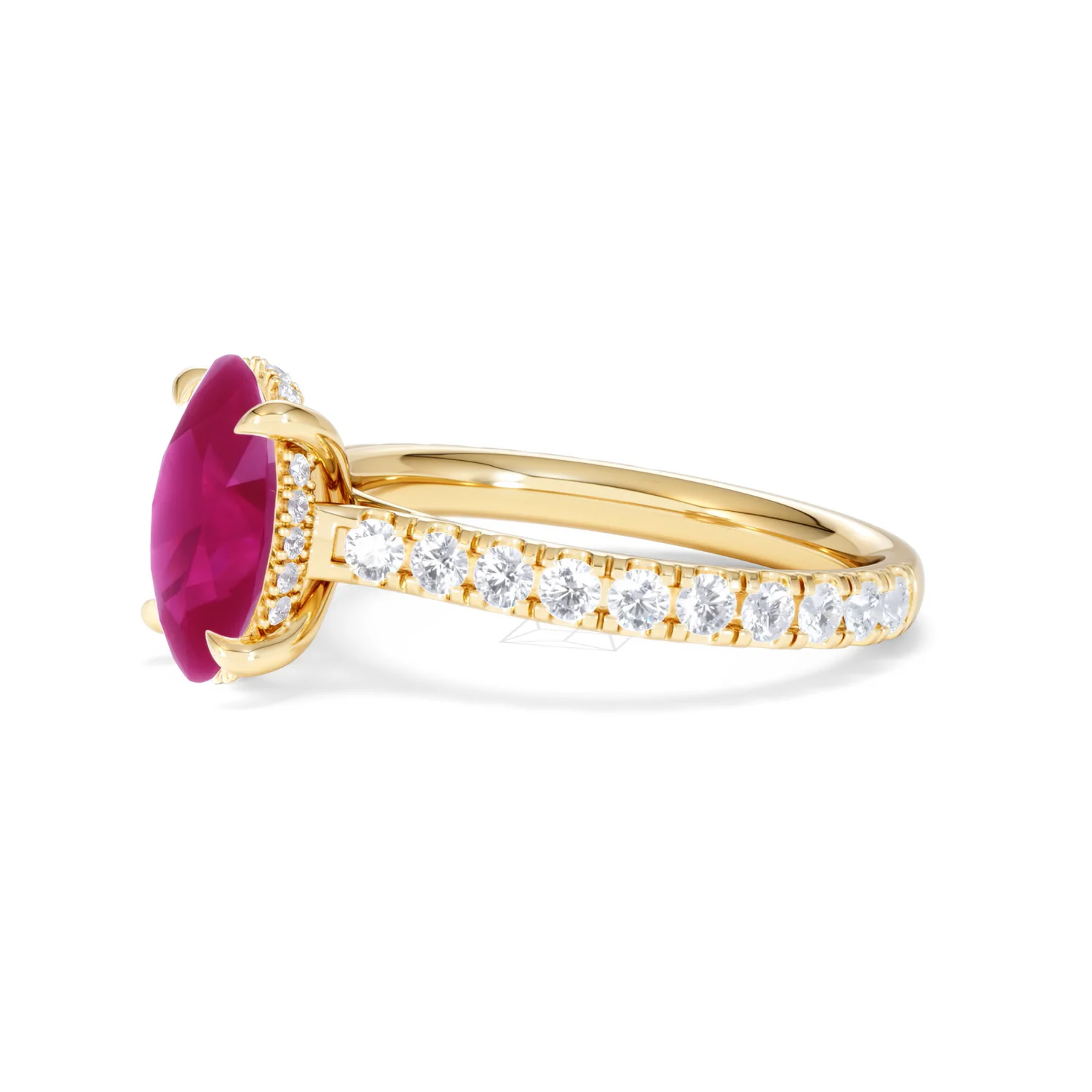 Amora Gem 2.00ct Oval Cut Lab Ruby Hidden Halo Engagement with Side Stones Ring in 18K Yellow Gold - Image 75