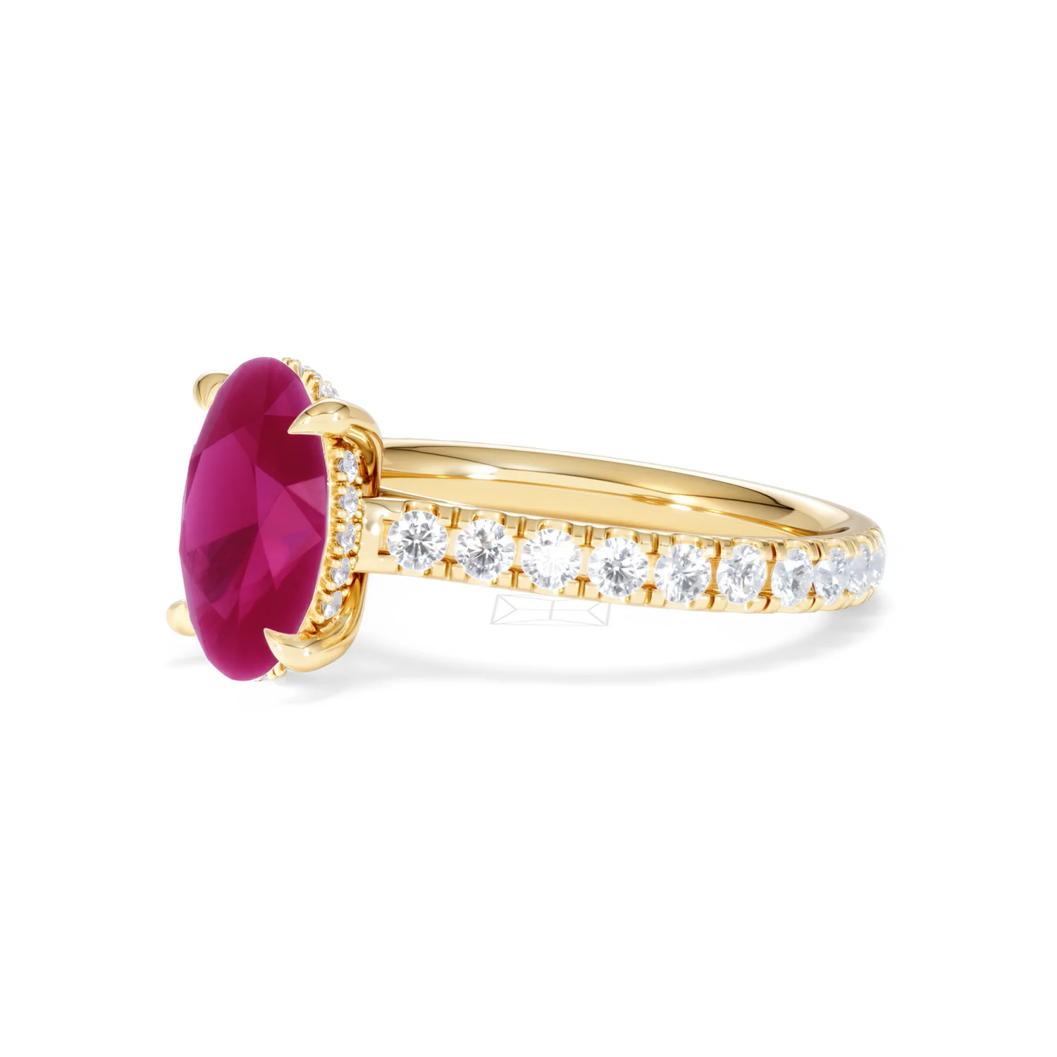 Amora Gem 2.00ct Oval Cut Lab Ruby Hidden Halo Engagement with Side Stones Ring in 18K Yellow Gold - Image 78