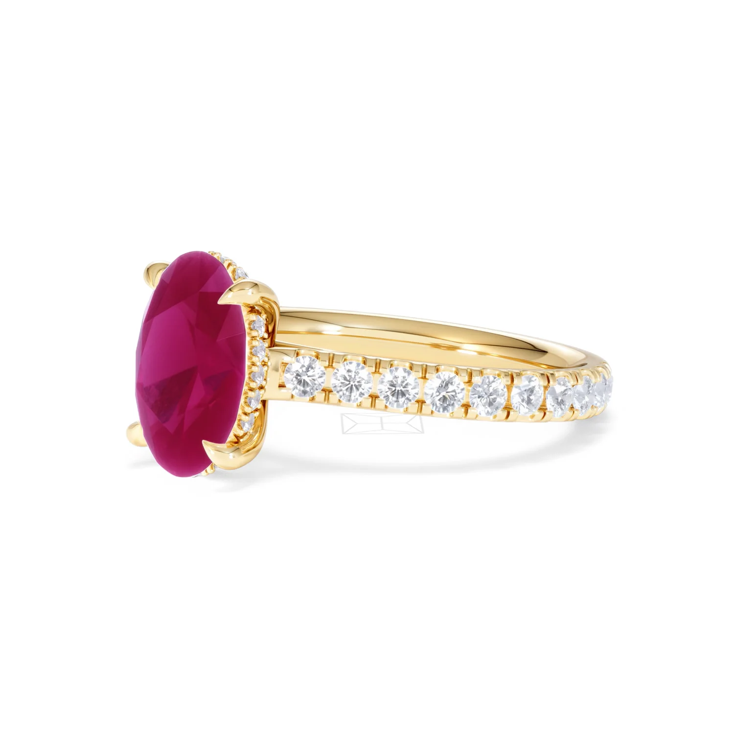 Amora Gem 2.00ct Oval Cut Lab Ruby Hidden Halo Engagement with Side Stones Ring in 18K Yellow Gold - Image 79