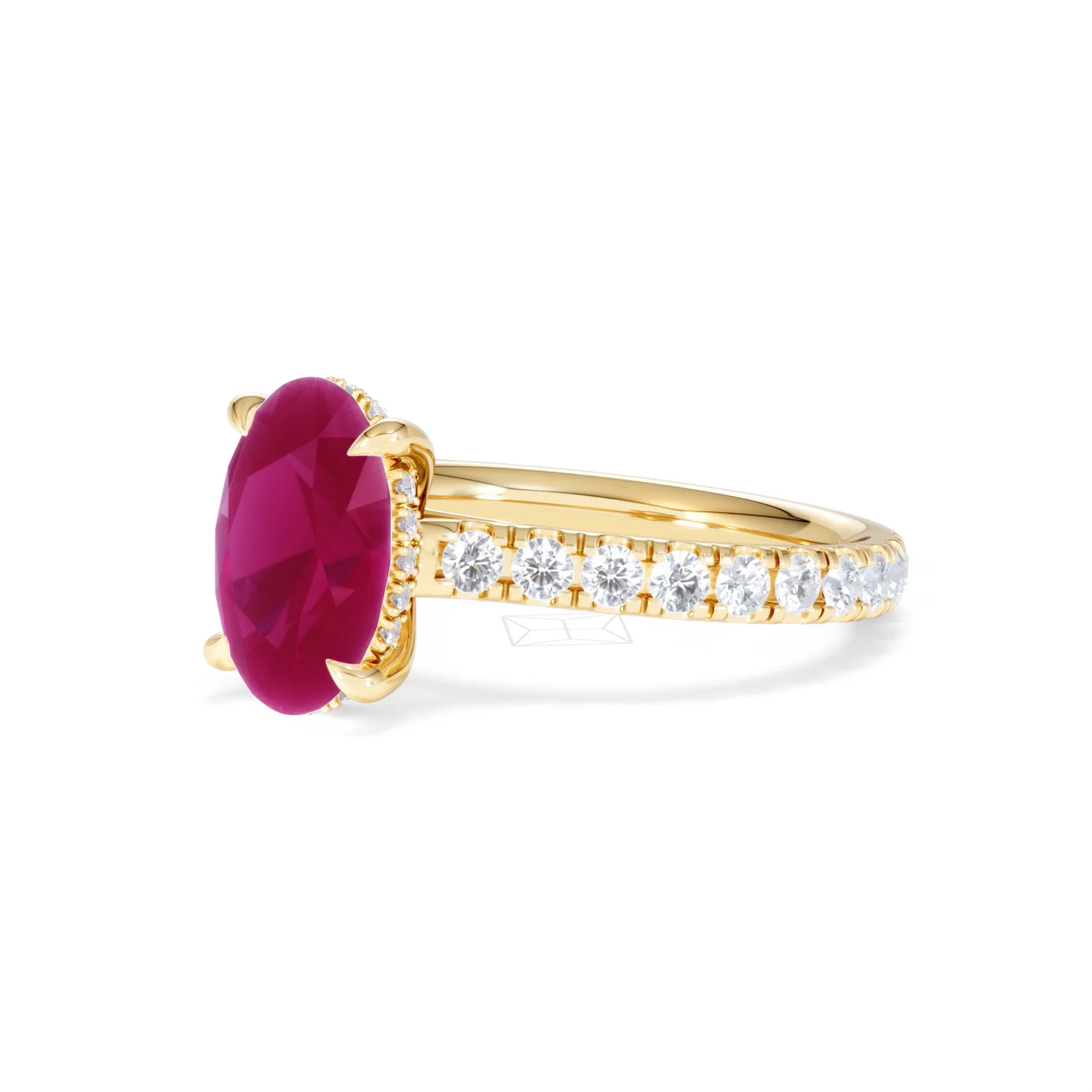 Amora Gem 2.00ct Oval Cut Lab Ruby Hidden Halo Engagement with Side Stones Ring in 18K Yellow Gold - Image 80