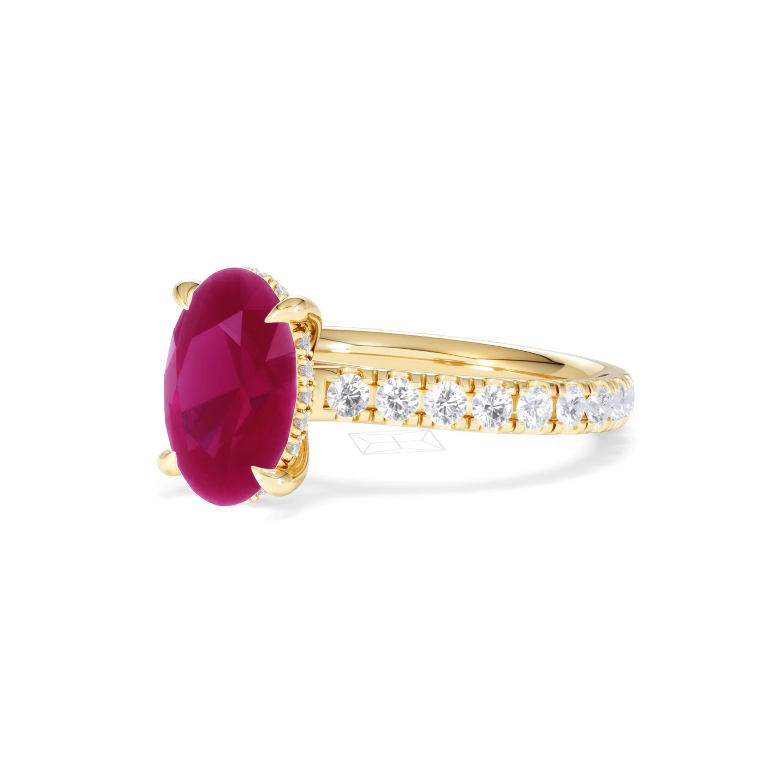 Amora Gem 2.00ct Oval Cut Lab Ruby Hidden Halo Engagement with Side Stones Ring in 18K Yellow Gold - Image 81