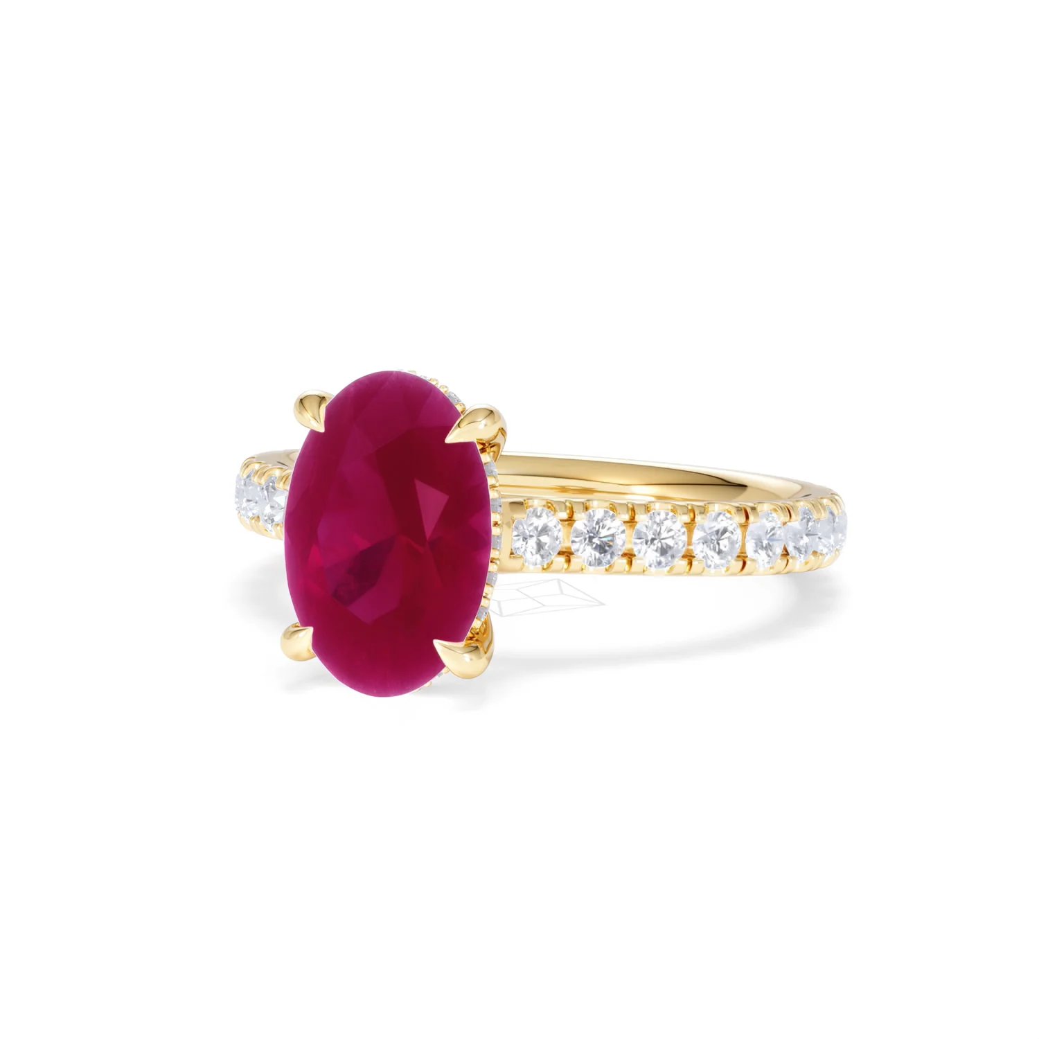 Amora Gem 2.00ct Oval Cut Lab Ruby Hidden Halo Engagement with Side Stones Ring in 18K Yellow Gold - Image 84