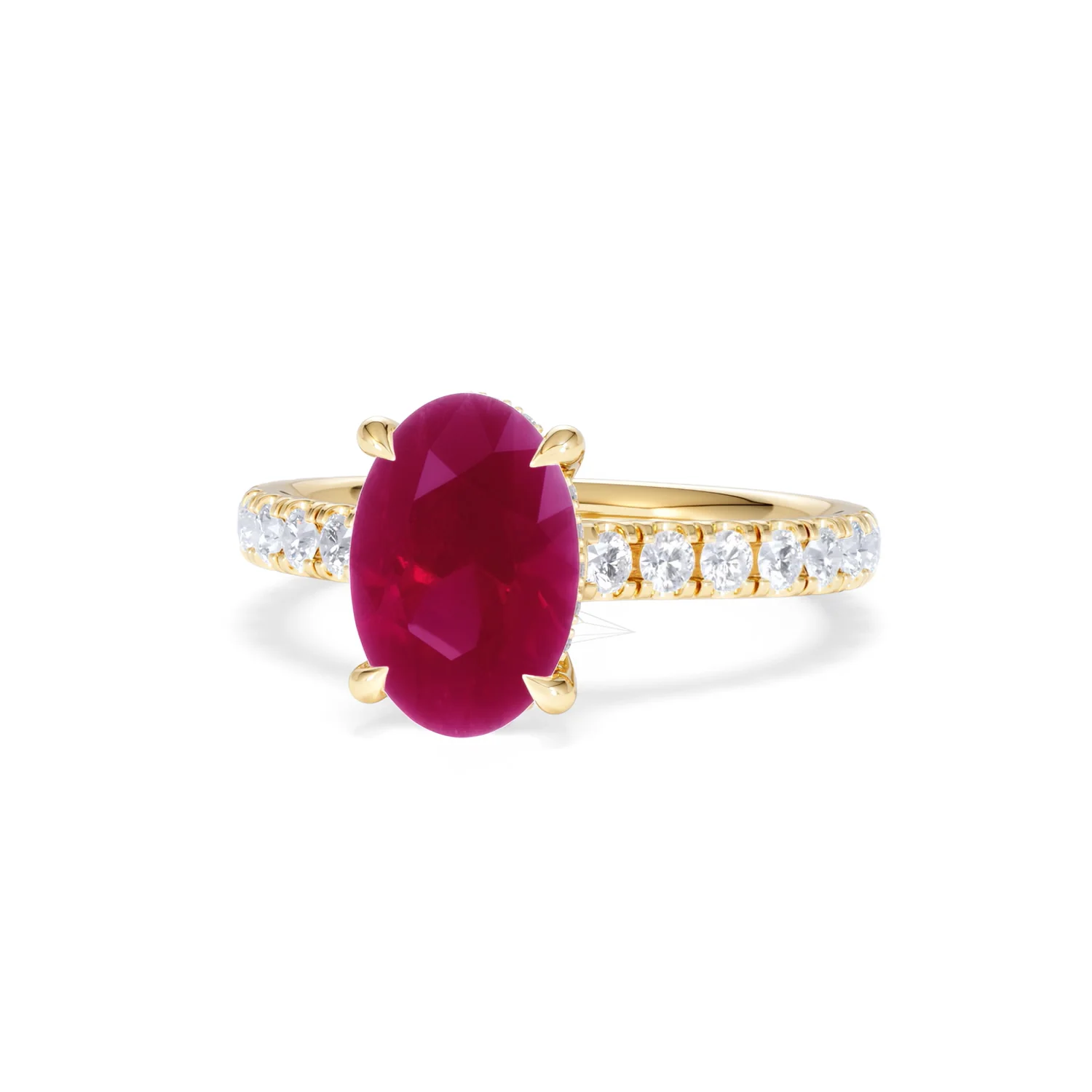 Amora Gem 2.00ct Oval Cut Lab Ruby Hidden Halo Engagement with Side Stones Ring in 18K Yellow Gold - Image 86