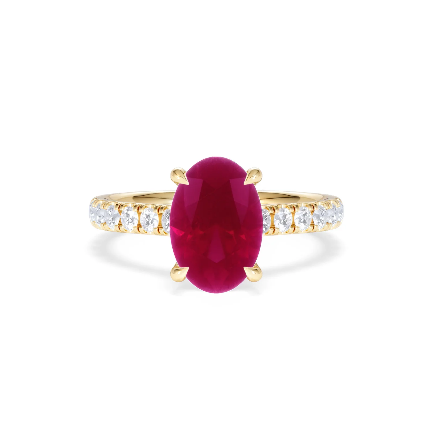 Amora Gem 2.00ct Oval Cut Lab Ruby Hidden Halo Engagement with Side Stones Ring in 18K Yellow Gold - Image 9