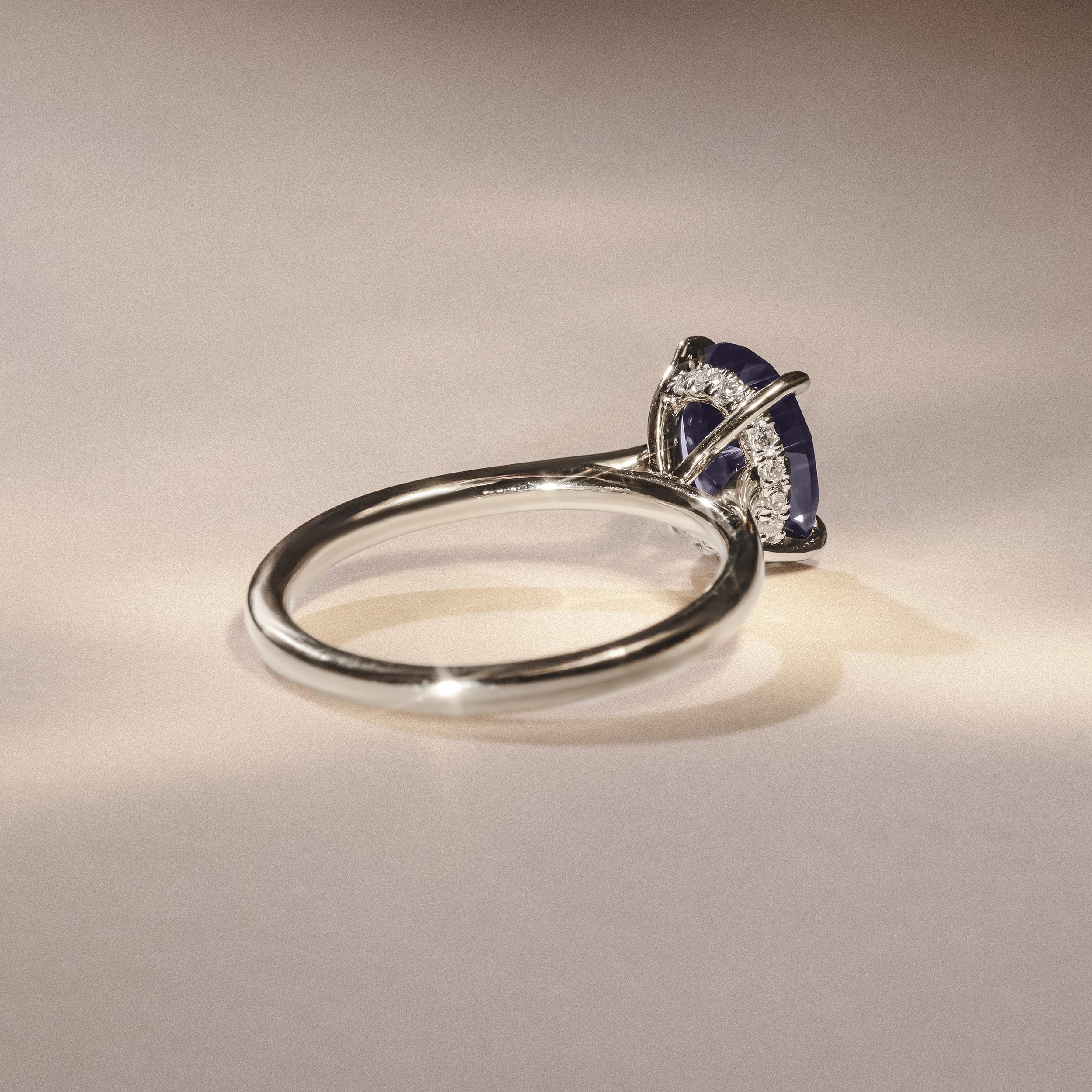 Amora Gem 2.00ct Oval Cut Lab Sapphire Hidden Halo Engagement Ring in 18K White Gold - Image 8