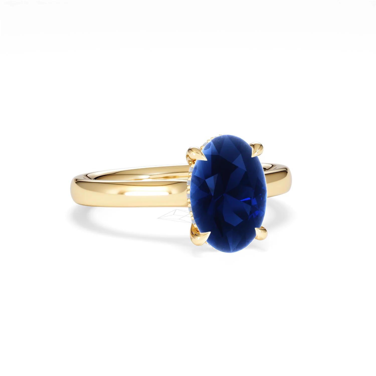 Amora Gem 2.00ct Oval Cut Lab Sapphire Hidden Halo Engagement Ring in 18K Yellow Gold - Image 13