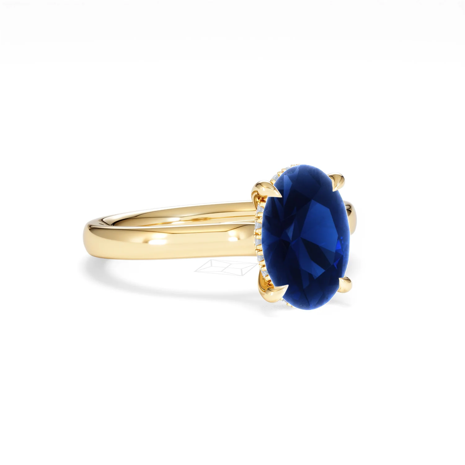 Amora Gem 2.00ct Oval Cut Lab Sapphire Hidden Halo Engagement Ring in 18K Yellow Gold - Image 15