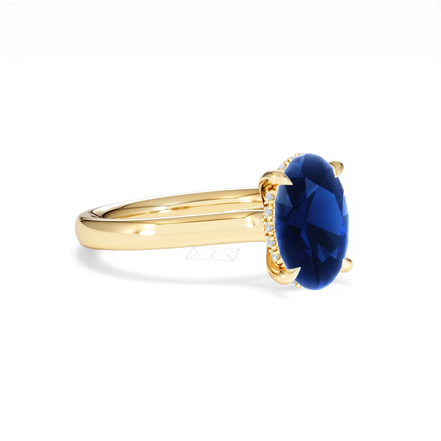 Amora Gem 2.00ct Oval Cut Lab Sapphire Hidden Halo Engagement Ring in 18K Yellow Gold - Image 17