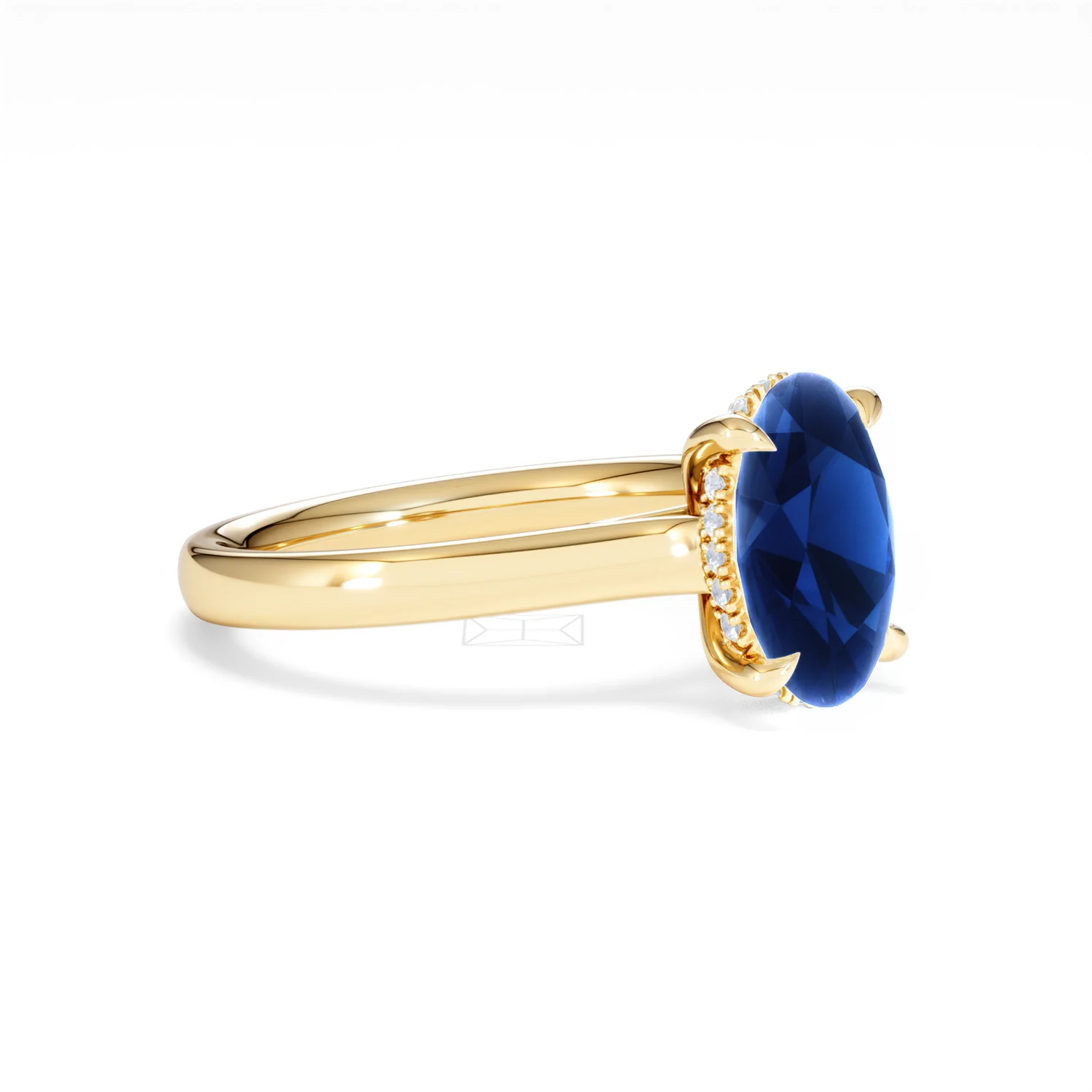 Amora Gem 2.00ct Oval Cut Lab Sapphire Hidden Halo Engagement Ring in 18K Yellow Gold - Image 19