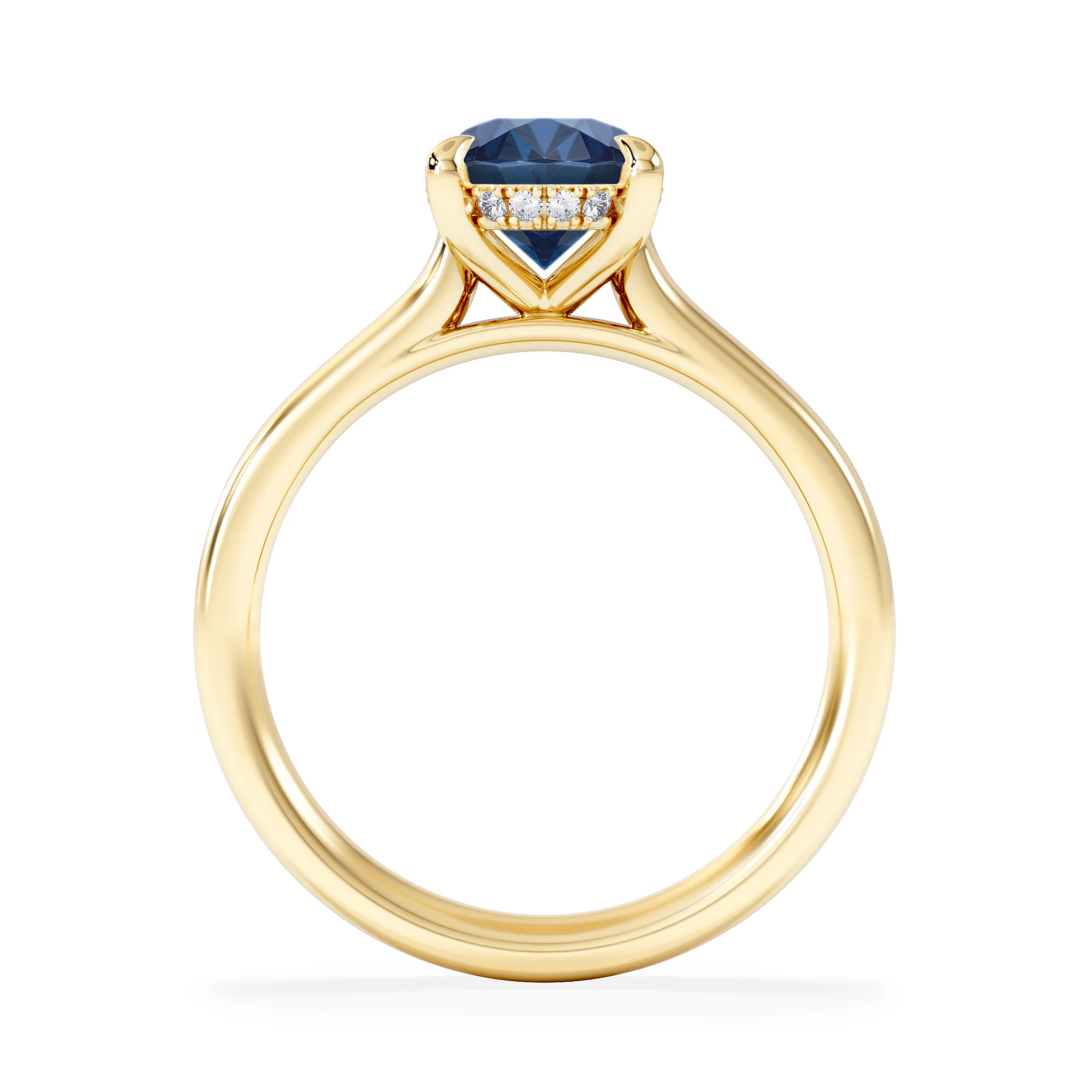 Amora Gem 2.00ct Oval Cut Lab Sapphire Hidden Halo Engagement Ring in 18K Yellow Gold - Image 3