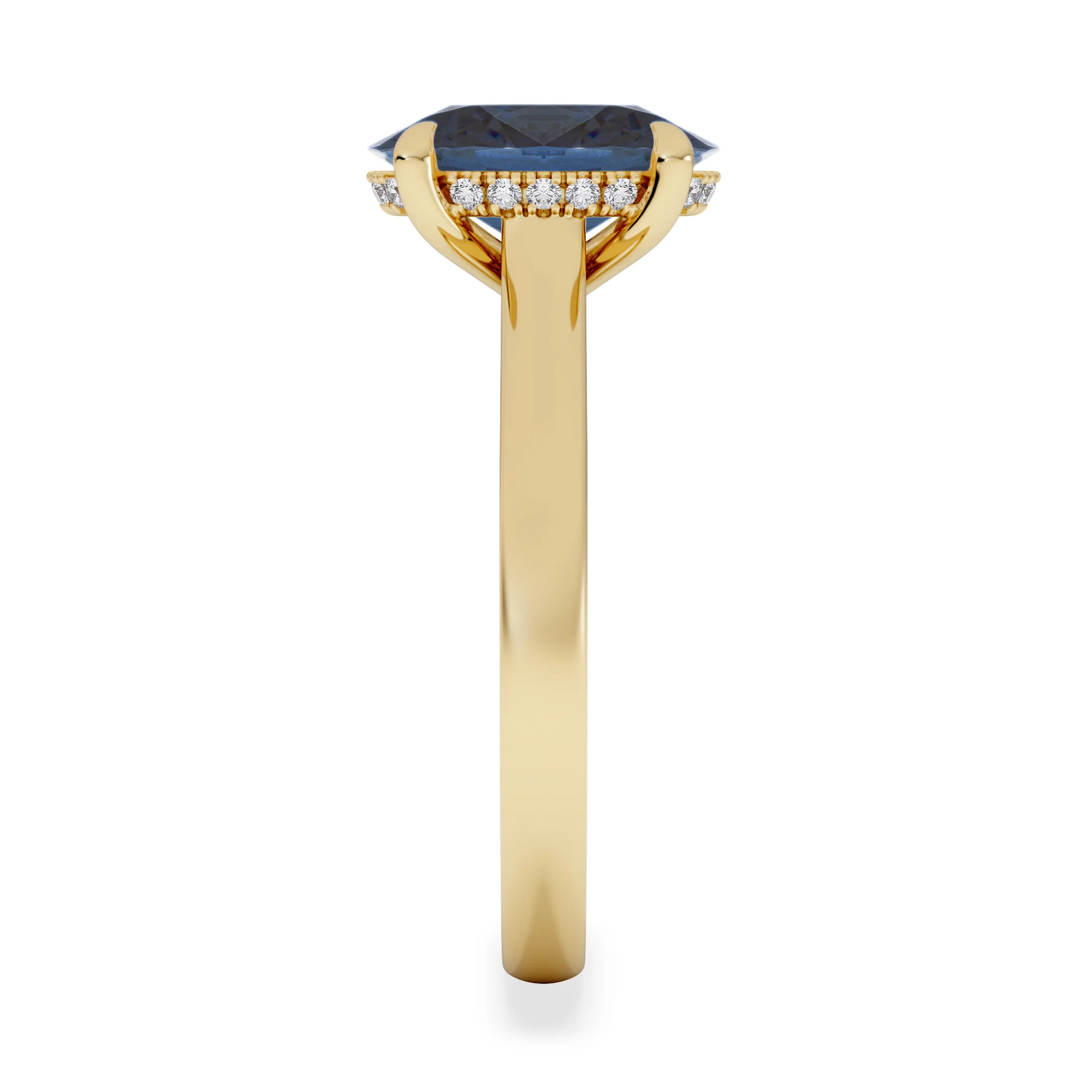 Amora Gem 2.00ct Oval Cut Lab Sapphire Hidden Halo Engagement Ring in 18K Yellow Gold - Image 5