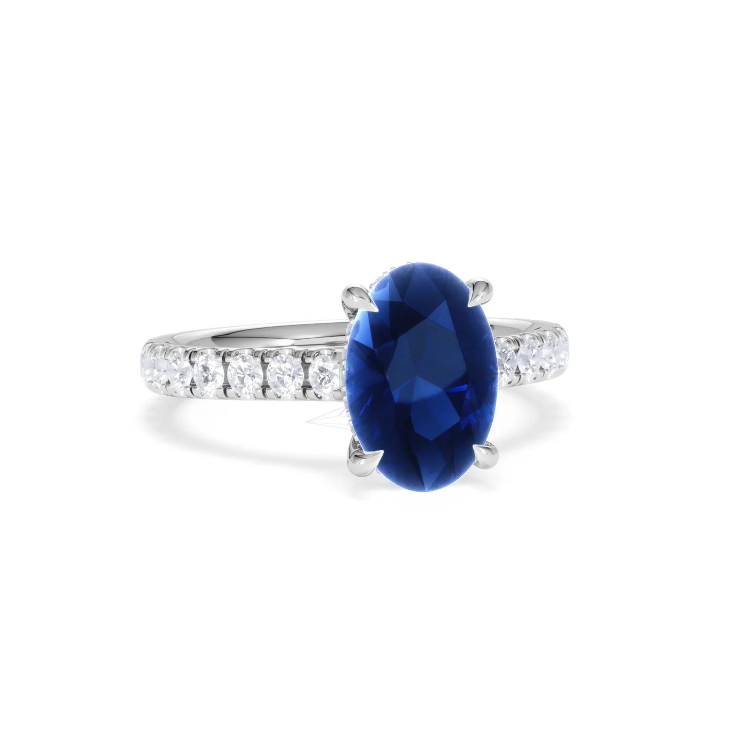 Amora Gem 2.00ct Oval Cut Lab Sapphire Hidden Halo Engagement Ring with Side Stones in 18K White Gold - Image 12