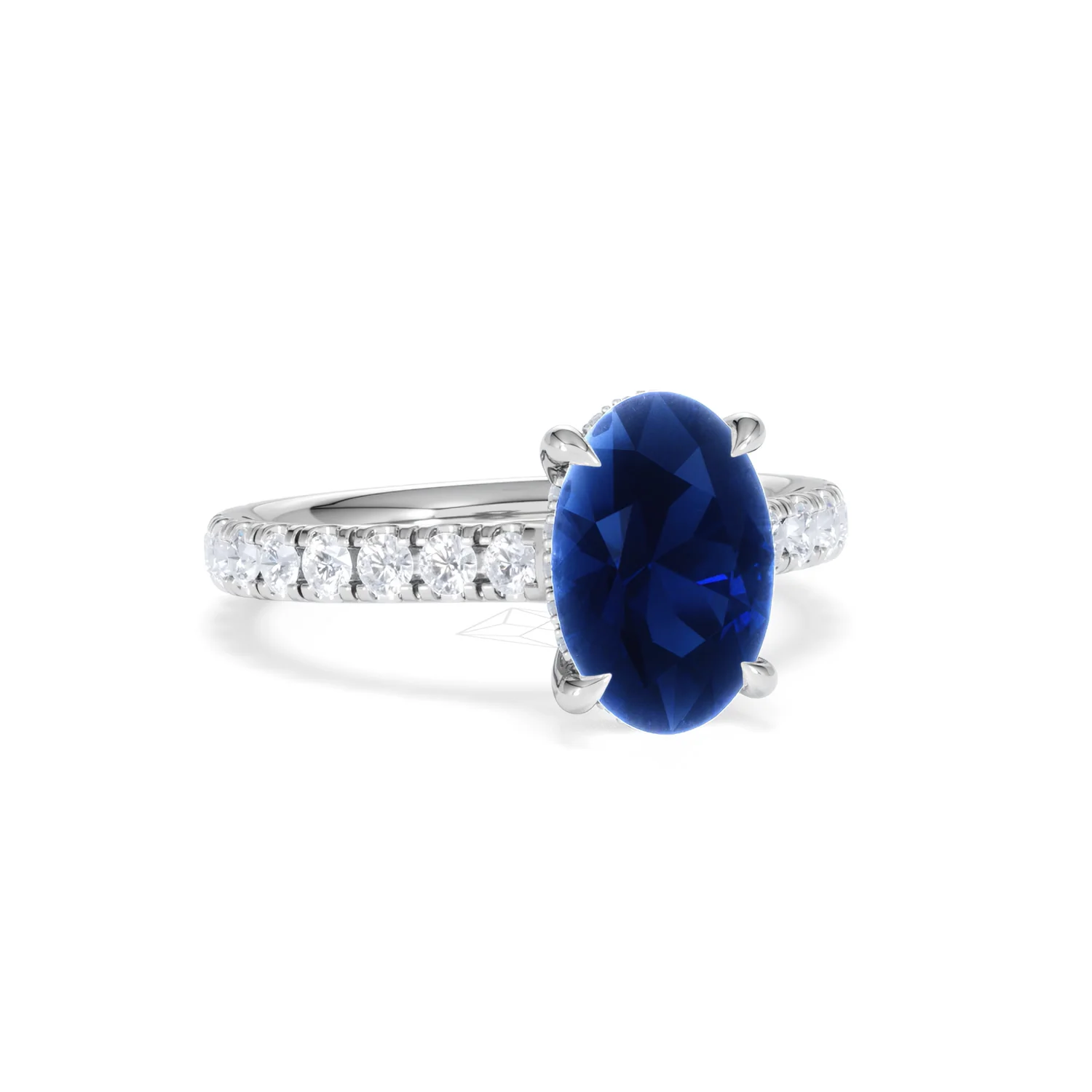 Amora Gem 2.00ct Oval Cut Lab Sapphire Hidden Halo Engagement Ring with Side Stones in 18K White Gold - Image 13